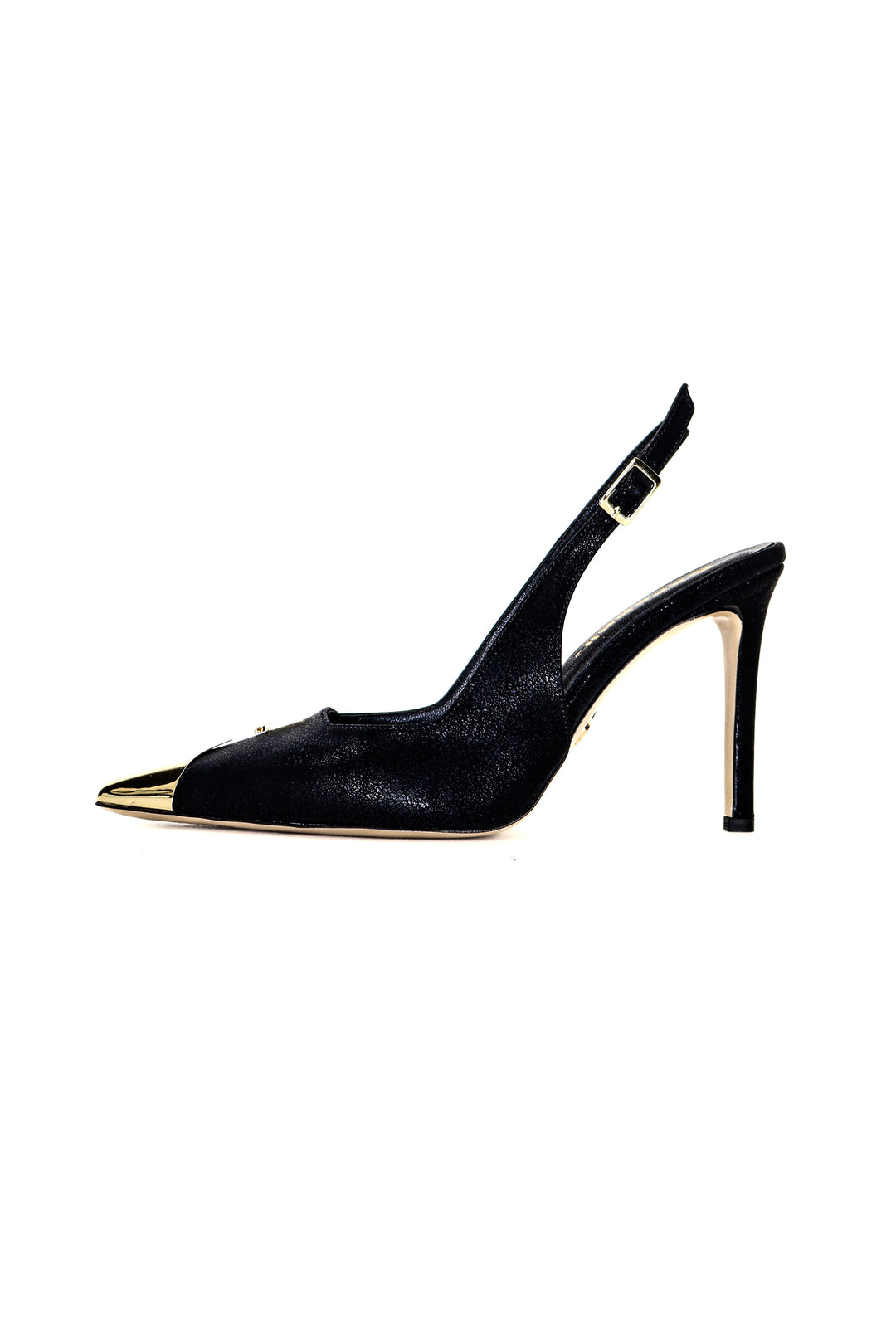 QAFARRIN CROWN NOIR – Hakiki Dana Deri Altın Burun Detaylı Stiletto Mule