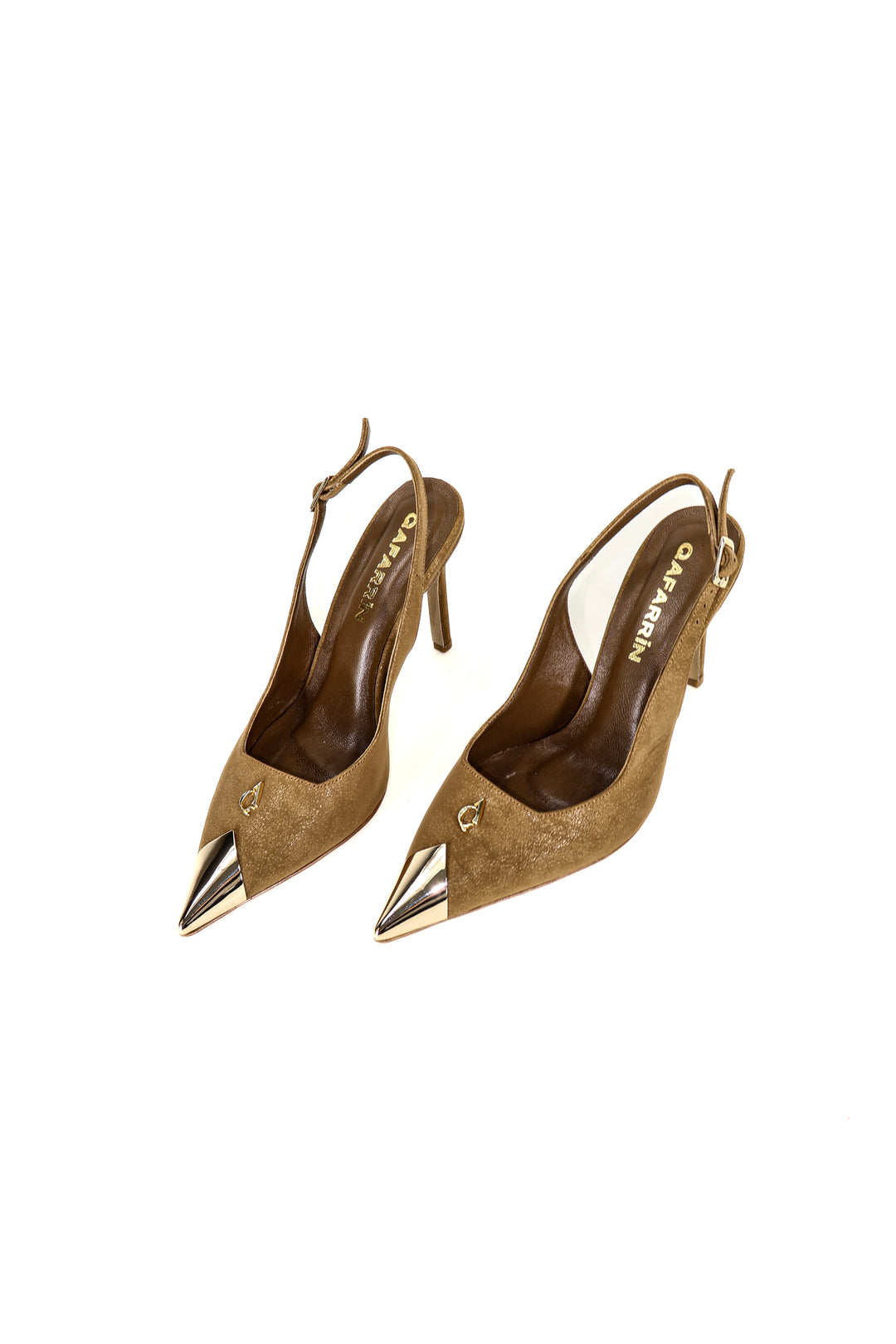 QAFARRIN CROWN SABLE DORÉ – Hakiki Dana Deri Altın Burun Detaylı Slingback Stiletto