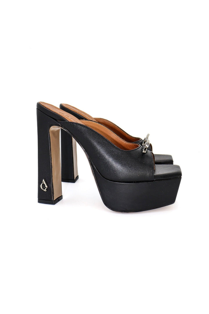 Qafarrin ALVÉA – Black Matte Genuine Calf Leather Platform Mule