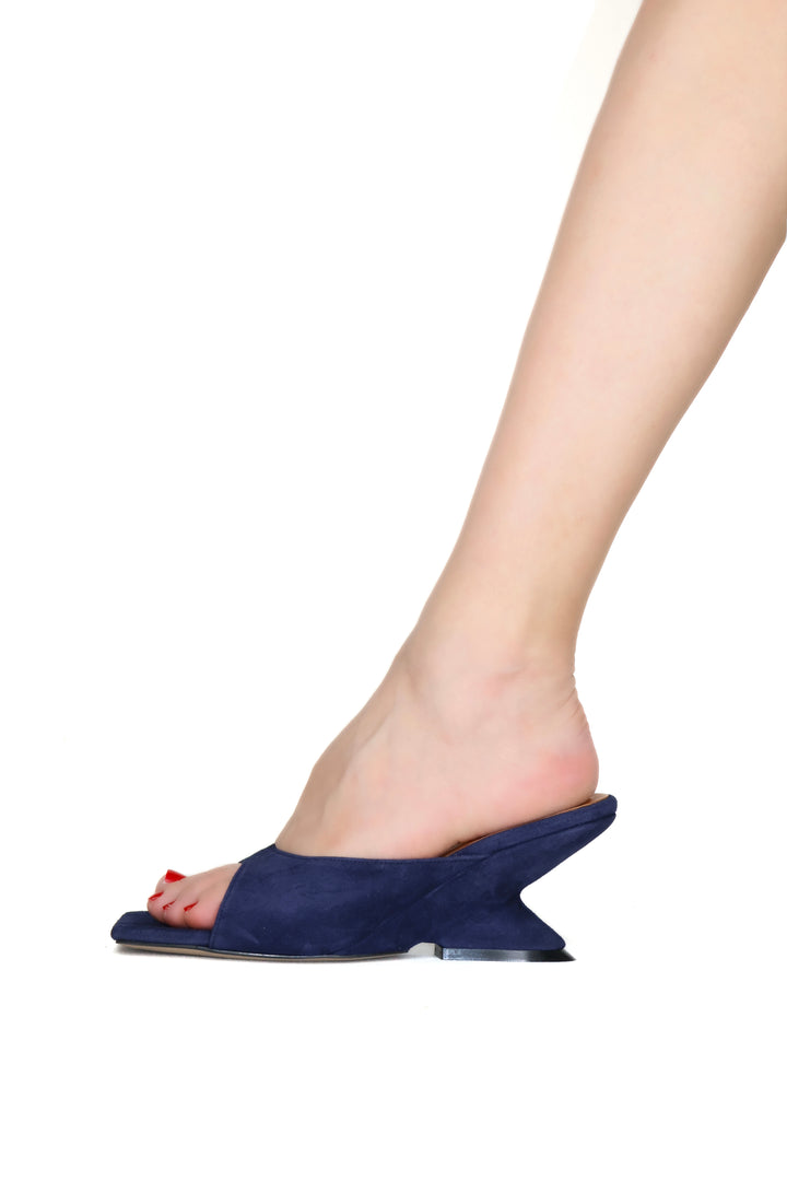 Qafarrin SYRAH – Lacivert Süet Hakiki Dana Deri 6 cm Topuklu Mule Terlik