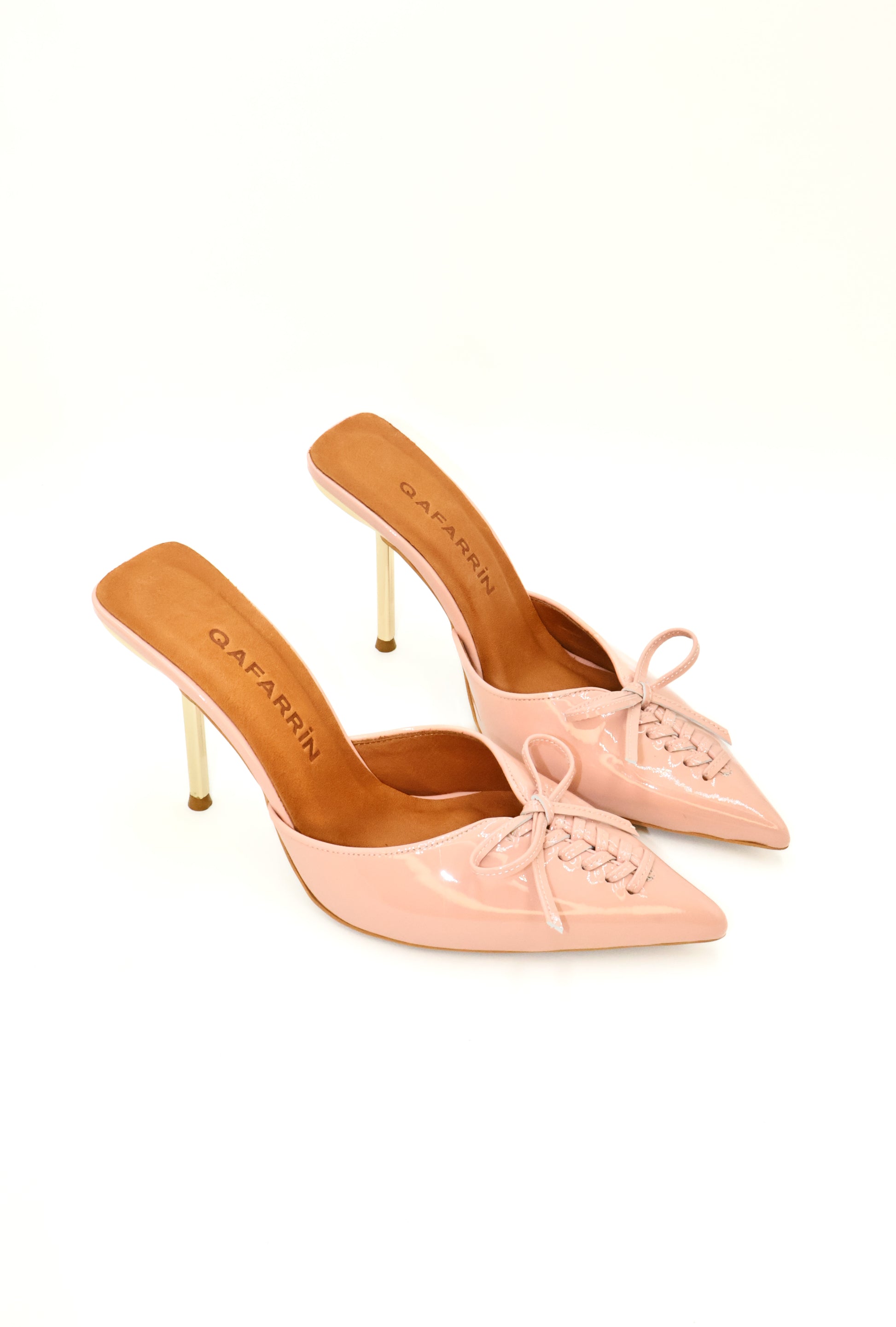 Qafarrin VIOLA ROSE – Pudra Pembe Rugan Hakiki Dana Deri Mule Stiletto