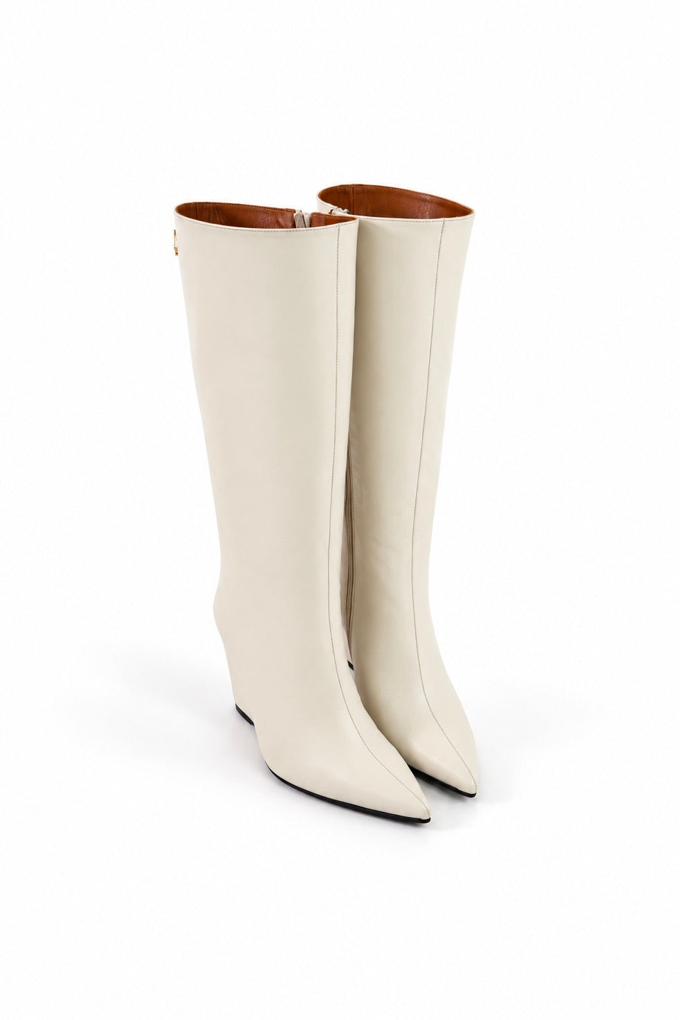 QAFARRIN VYREN – Ivory Hakiki Dana Deri Sculptural Wedge Çizme