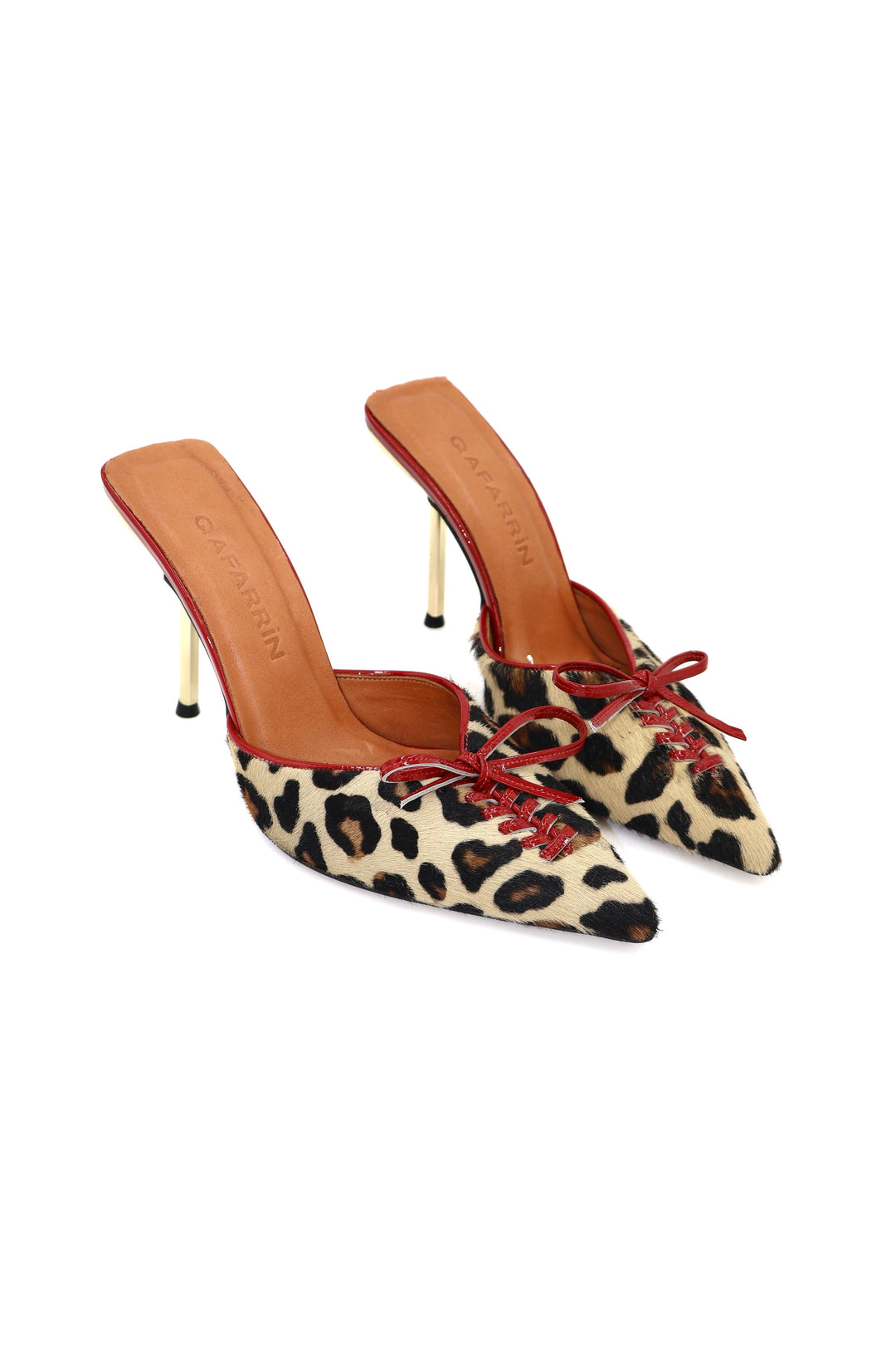 Qafarrin VIOLA ROUGE LEOPARD – Kırmızı Rugan Dana Derisi Detaylı Hakiki Tay Tüyü Mule Stiletto