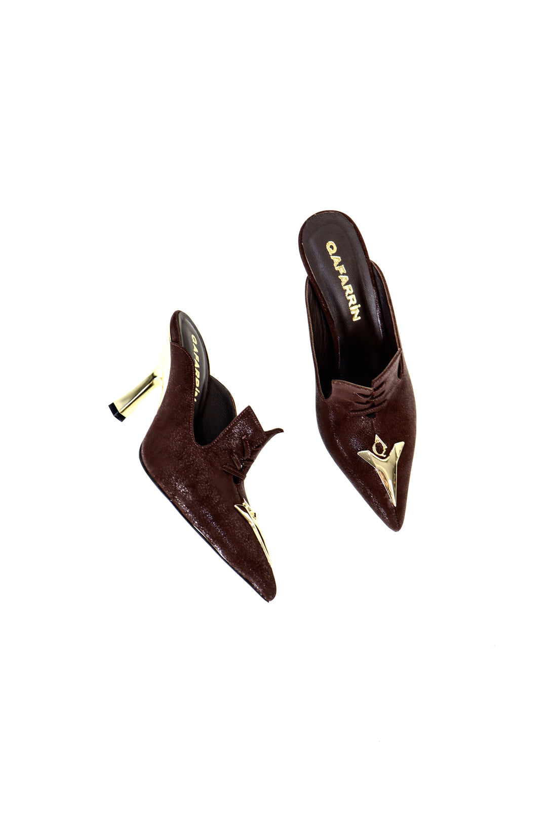 QAFARRIN MAJESTRA REVORA – Hakiki Dana Deri 7 CM Metal Kitten Heel Mule