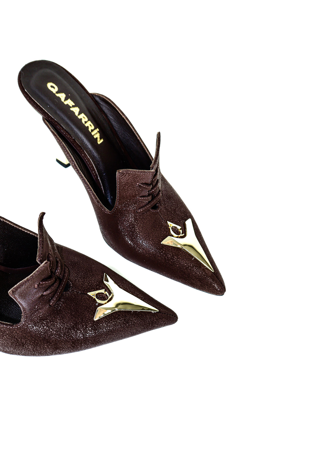 QAFARRIN MAJESTRA REVORA – Hakiki Dana Deri 7 CM Metal Kitten Heel Mule