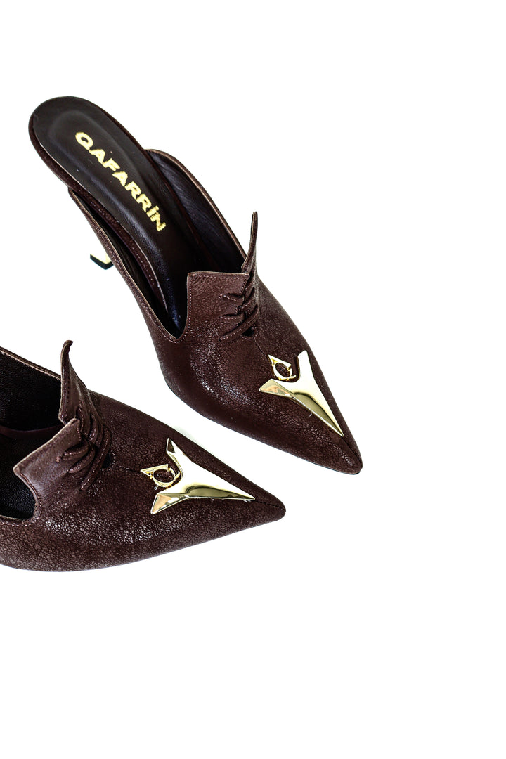 QAFARRIN MAJESTRA REVORA – Hakiki Dana Deri 7 CM Metal Kitten Heel Mule