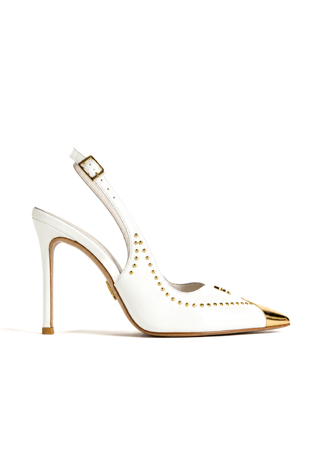 Qafarrin ARYSSE – Beyaz Hakiki Dana Derisi Gold Detaylı Slingback Stiletto