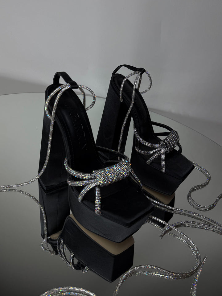 Abel Siyah Kristal Taşlı Platform Ayakkabı