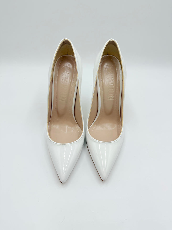 Afrodit Beyaz Rugan Deri 12 CM Stiletto