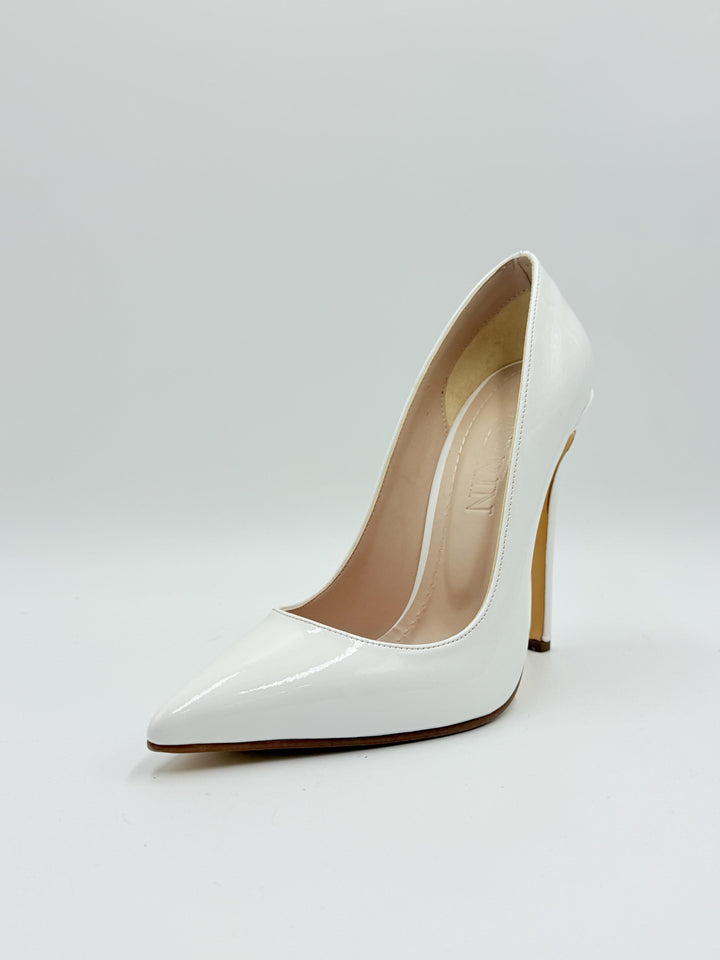 Afrodit Beyaz Rugan Deri 12 CM Stiletto