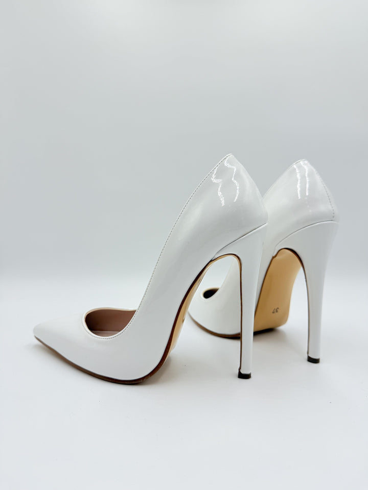 Afrodit Beyaz Rugan Deri 12 CM Stiletto