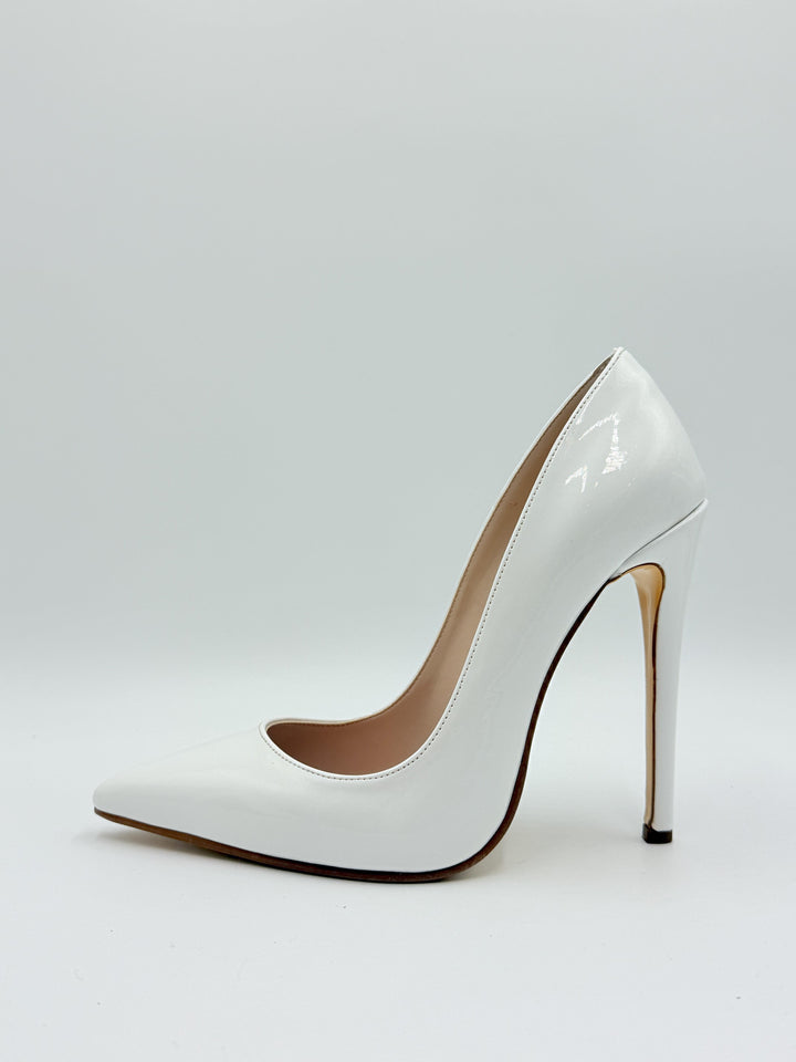 Afrodit Beyaz Rugan Deri 12 CM Stiletto