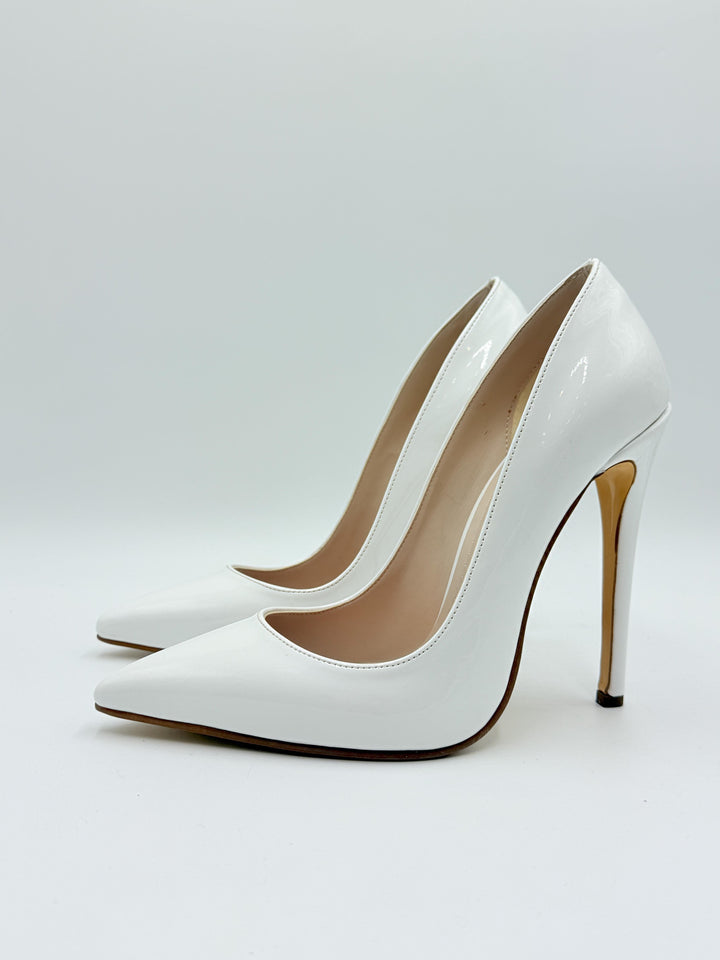 Afrodit Beyaz Rugan Deri 12 CM Stiletto