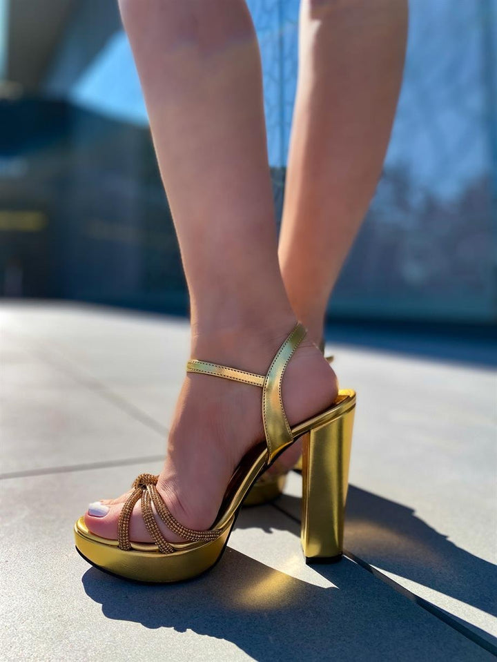 Aron Gold Stone Embroidered Platform Shoes