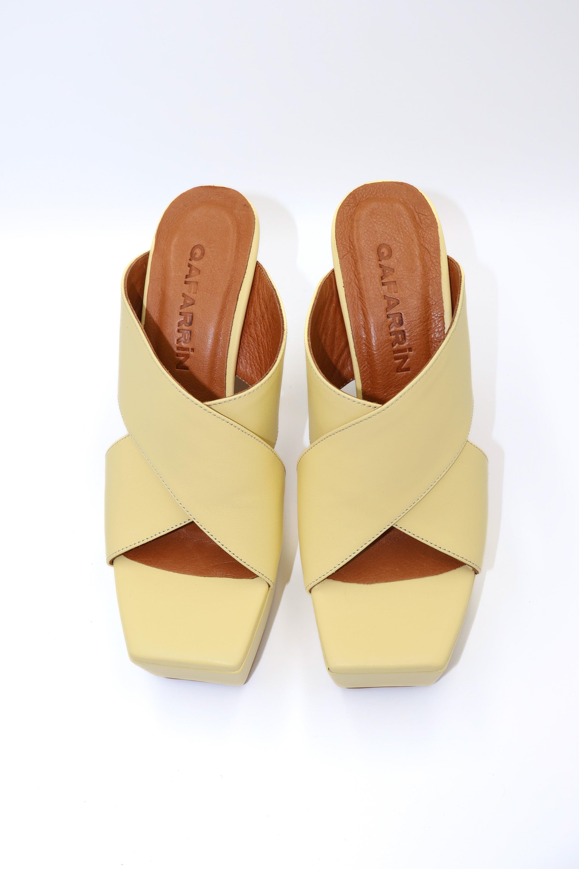 Qafarrin ALBARELLA LEMON – Light Yellow Genuine Calfskin Platform Mule