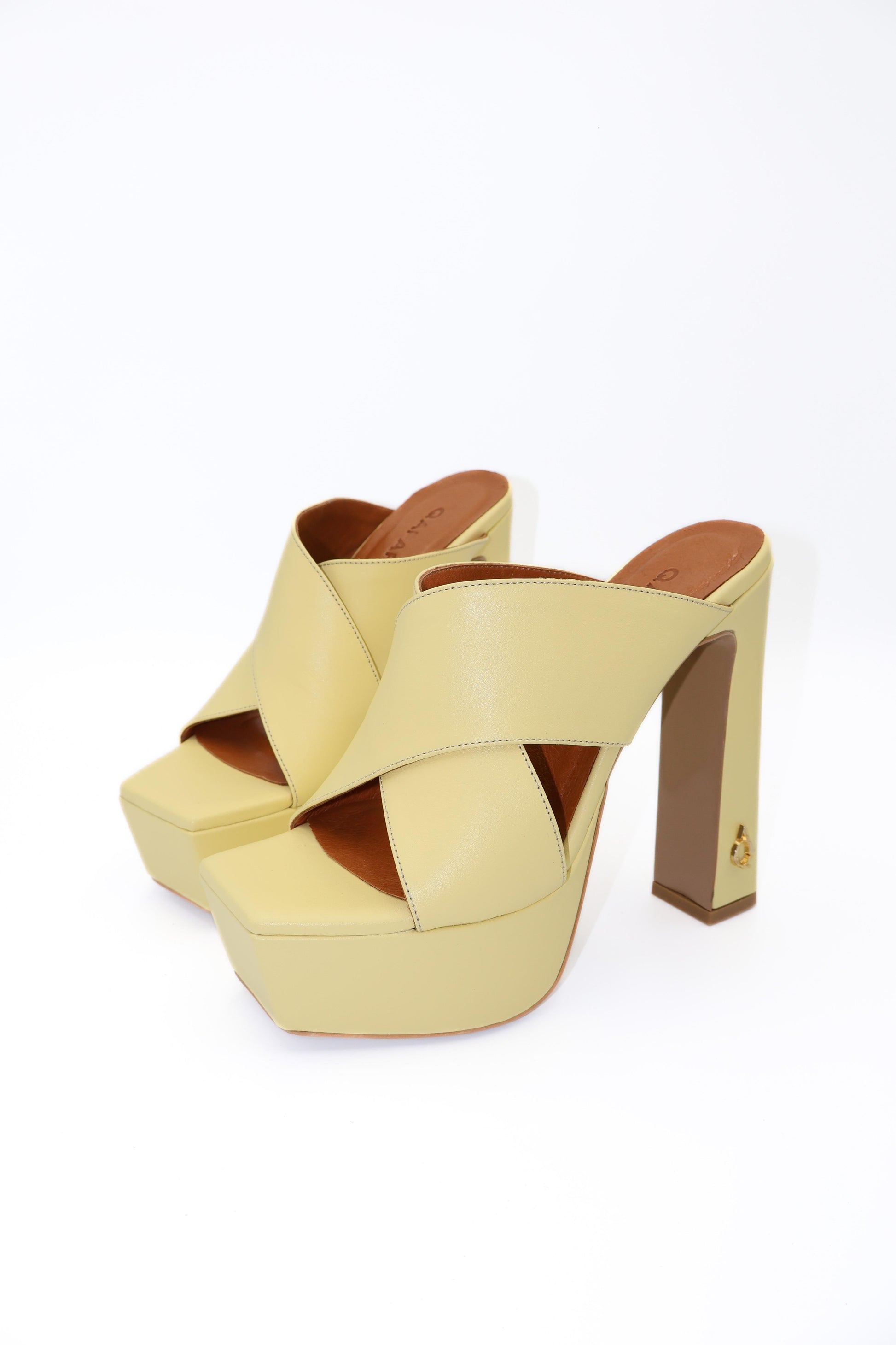 Qafarrin ALBARELLA LEMON – Light Yellow Genuine Calfskin Platform Mule