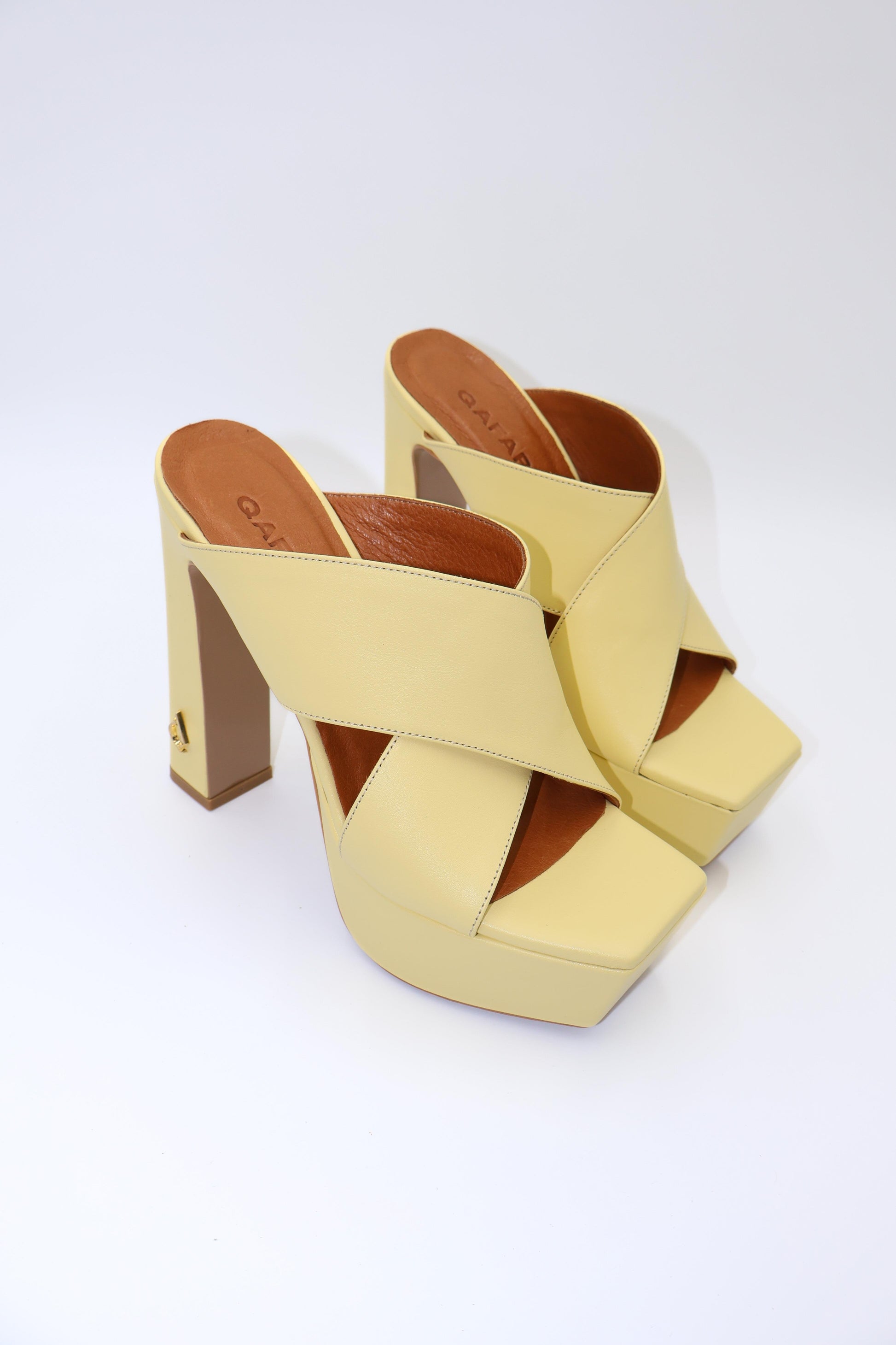 Qafarrin ALBARELLA LEMON – Light Yellow Genuine Calfskin Platform Mule