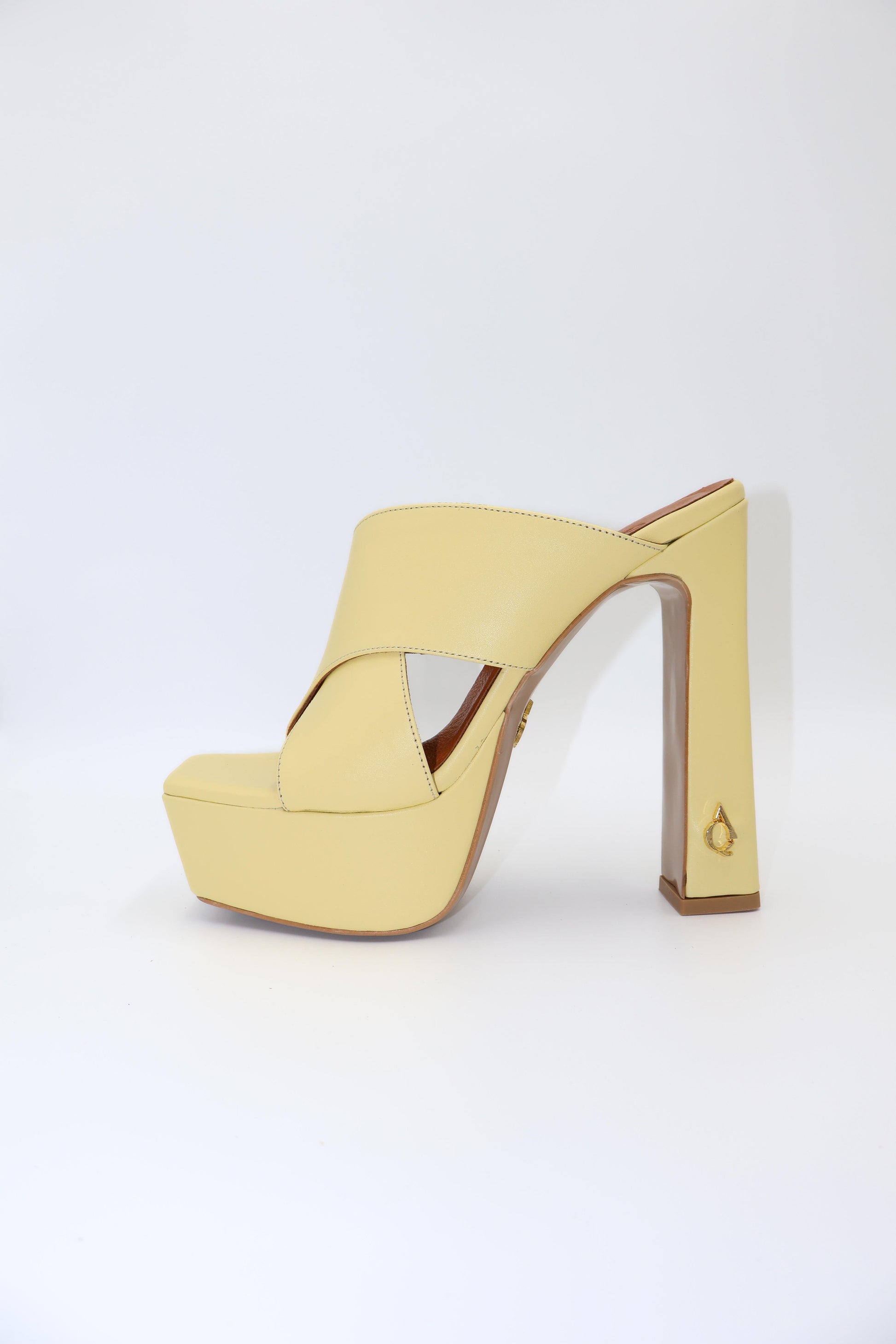 Qafarrin ALBARELLA LEMON – Light Yellow Genuine Calfskin Platform Mule