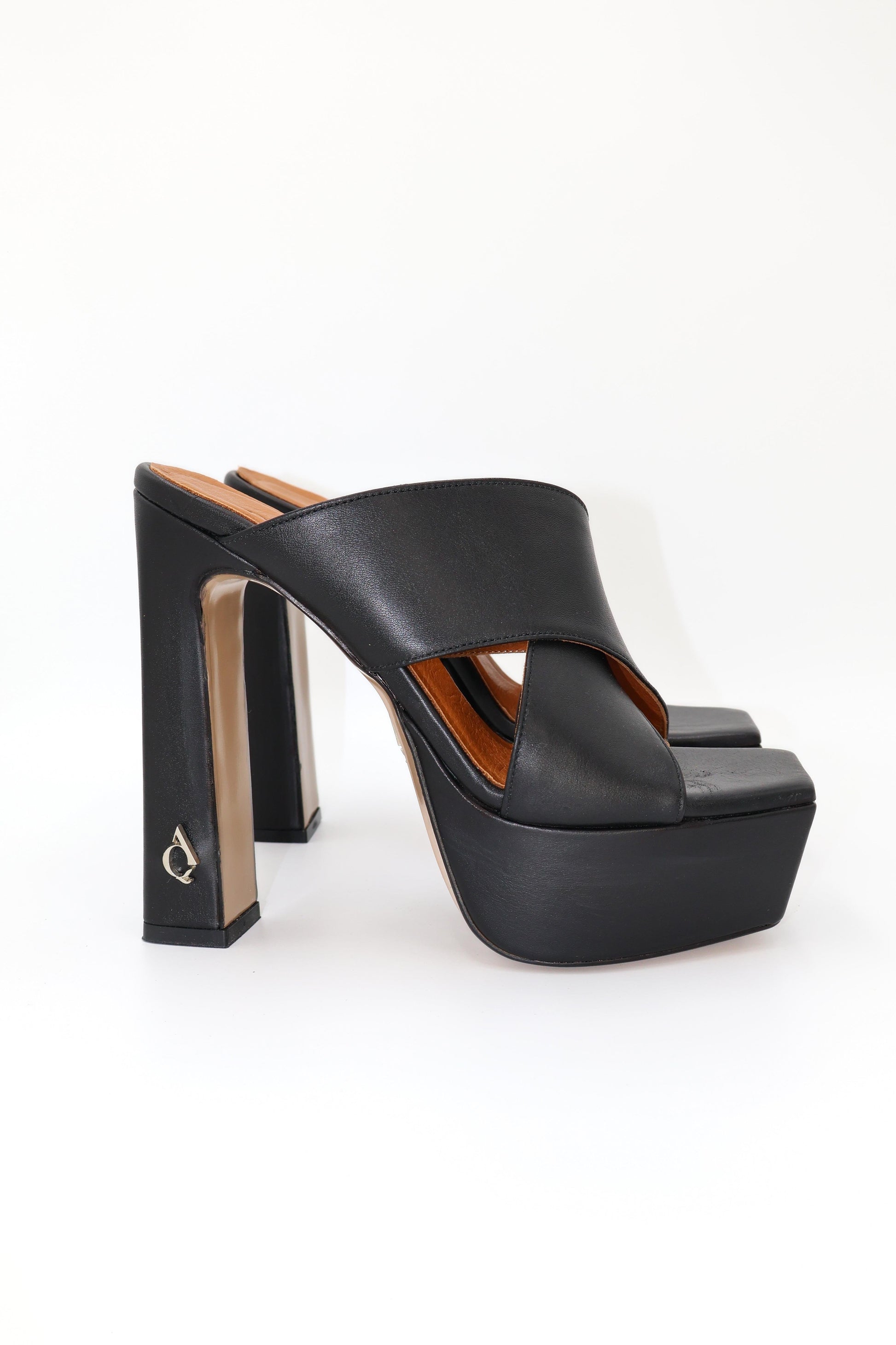 Qafarrin ALBARELLA NOIR – Black Matte Genuine Calfskin Platform Mule