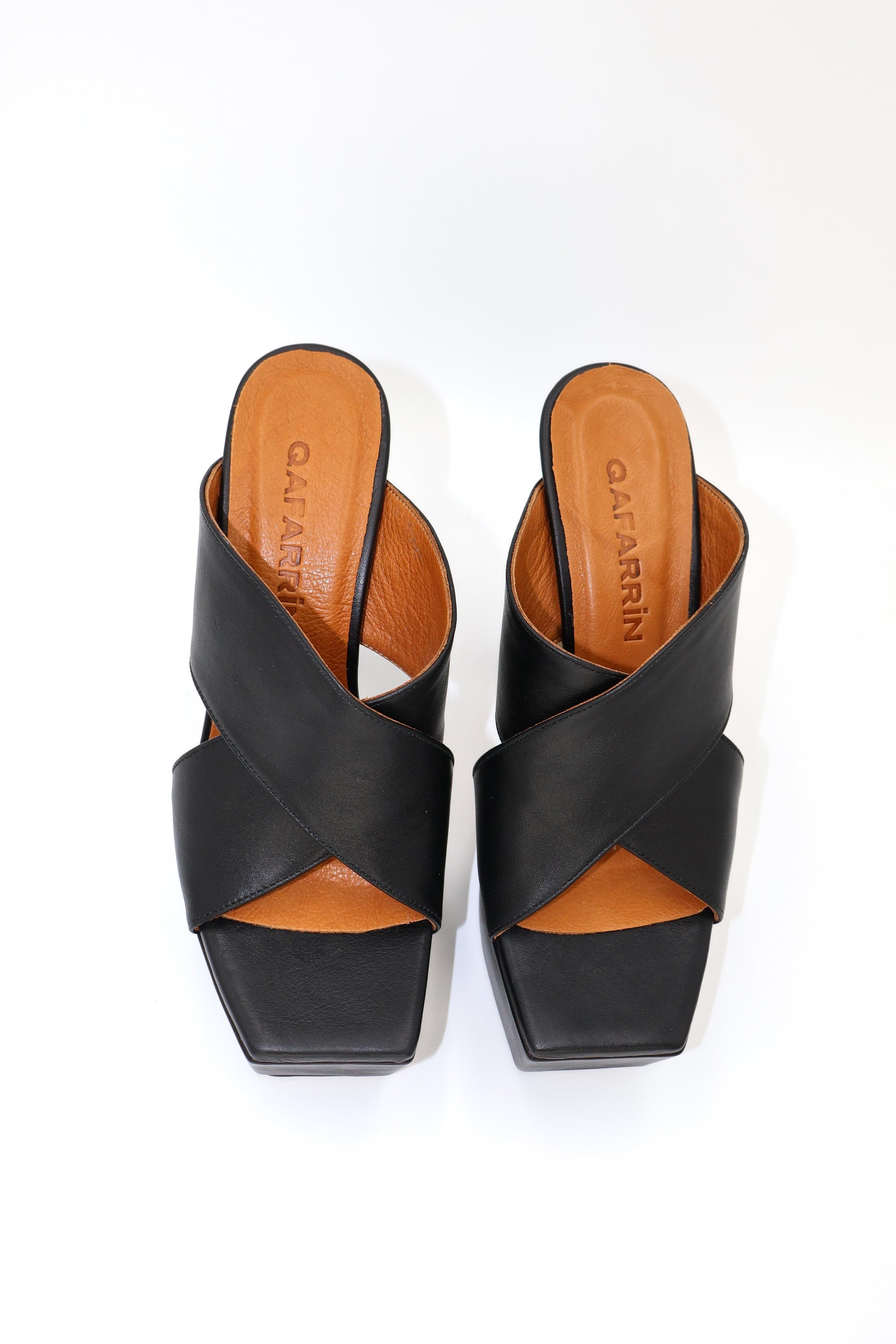 Qafarrin ALBARELLA NOIR – Black Matte Genuine Calfskin Platform Mule