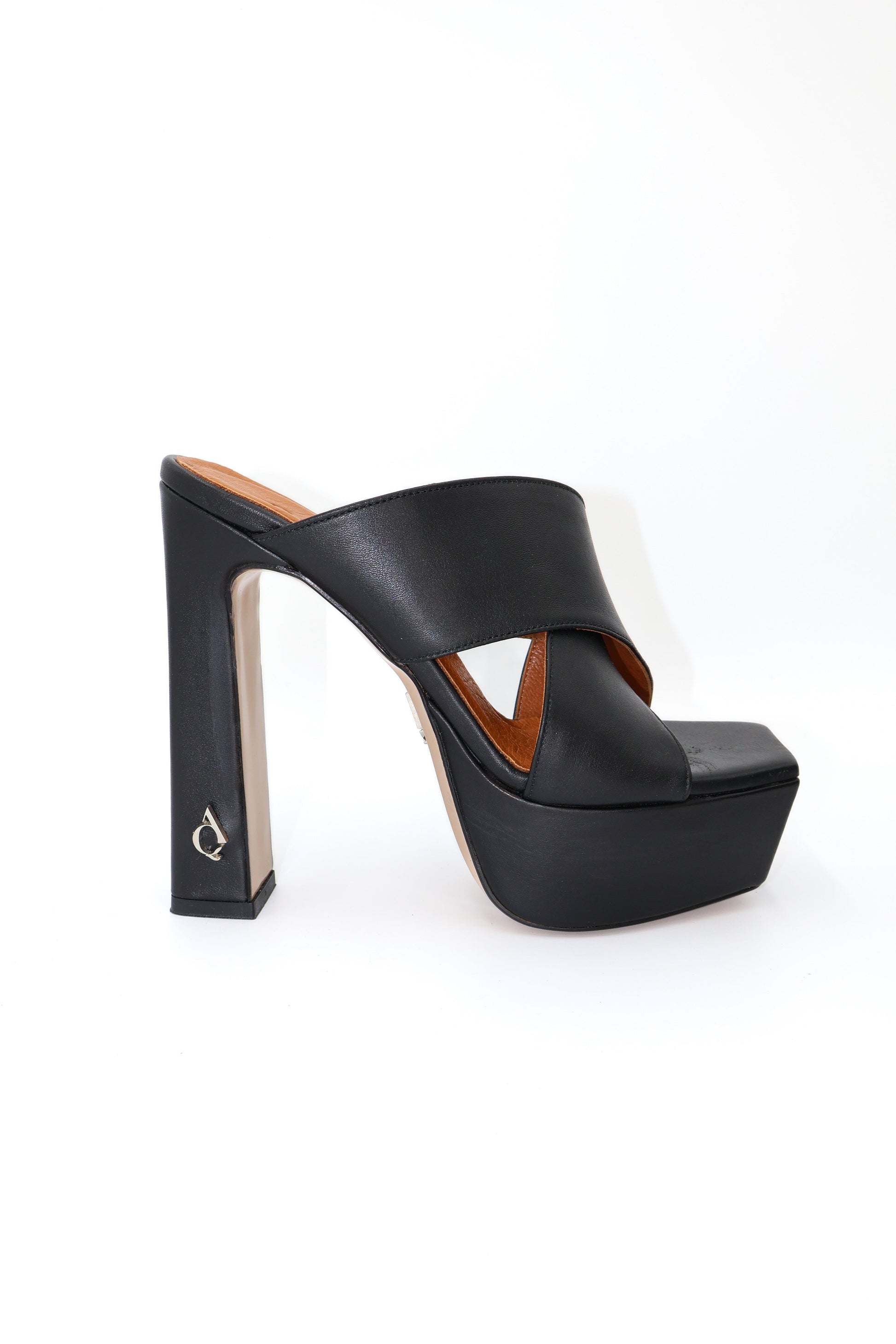 Qafarrin ALBARELLA NOIR – Black Matte Genuine Calfskin Platform Mule