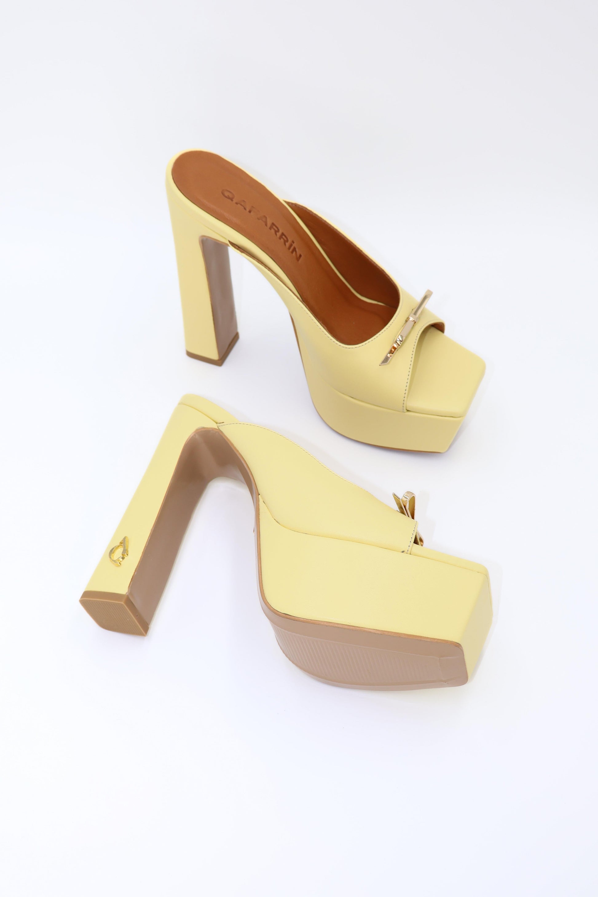Qafarrin ALVÉA – Pastel Yellow Genuine Calf Leather Platform Mule