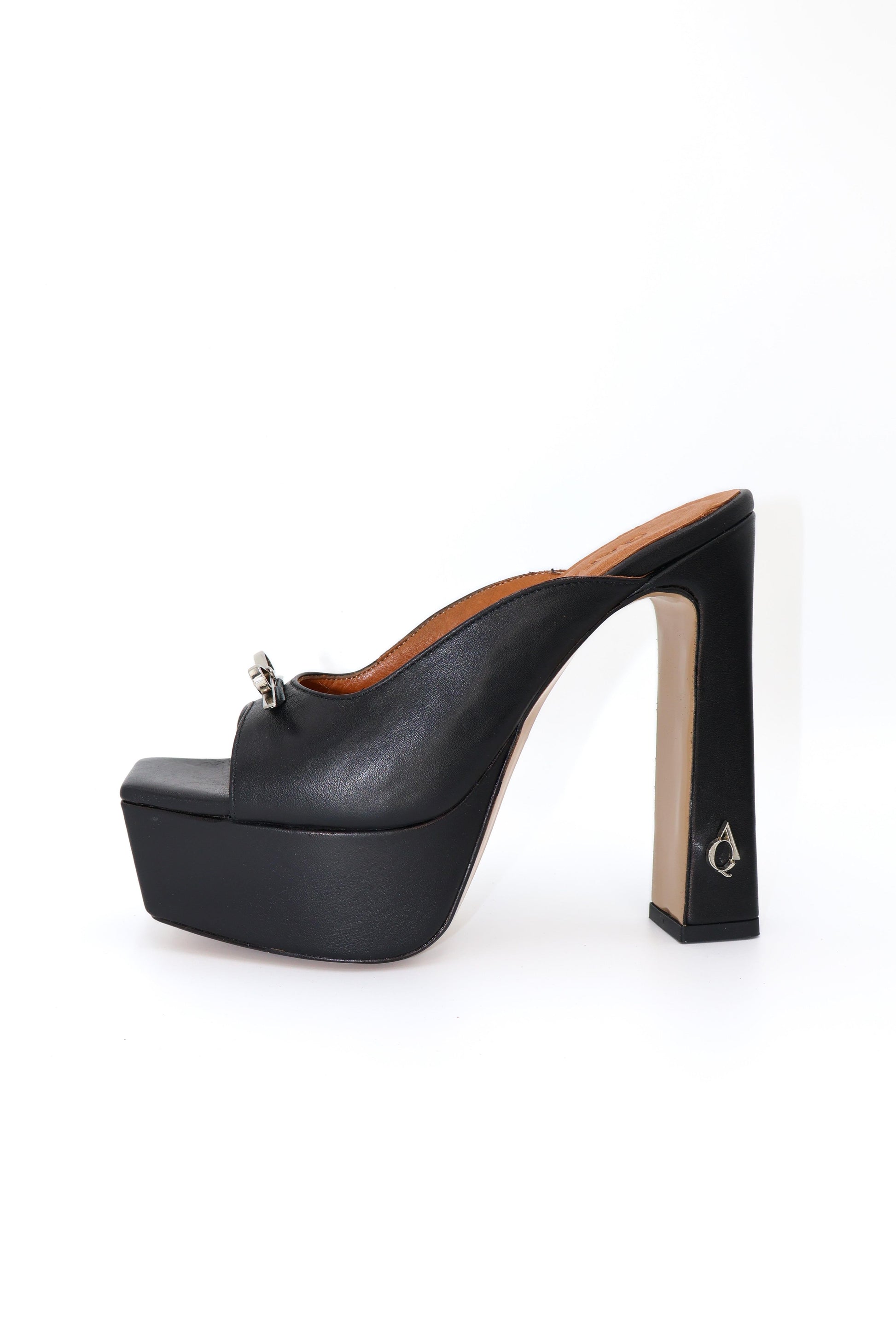 Qafarrin ALVÉA – Black Matte Genuine Calf Leather Platform Mule