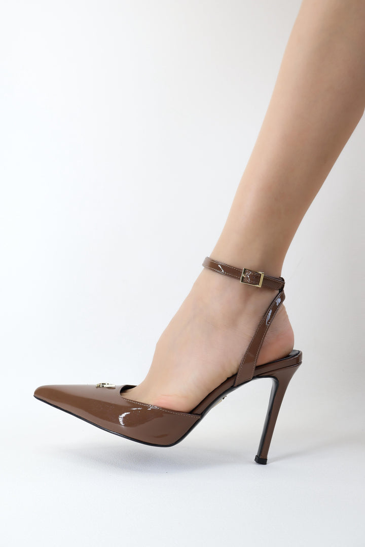 Qafarrin AMBRÉA CHOCOLATE – Hakiki Dana Deri Slingback Stiletto