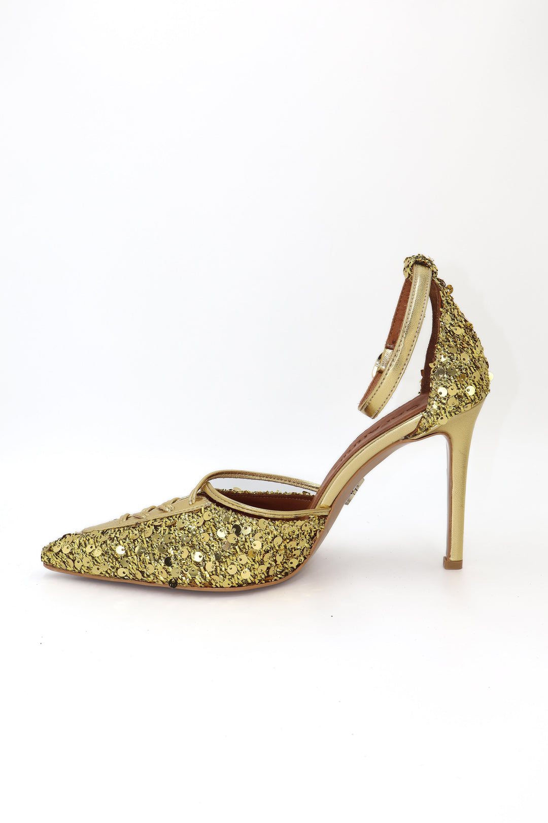 Qafarrin AURÉLIA GOLD – Hakiki Dana Deri Üzeri Payetli Bağcıklı Stiletto