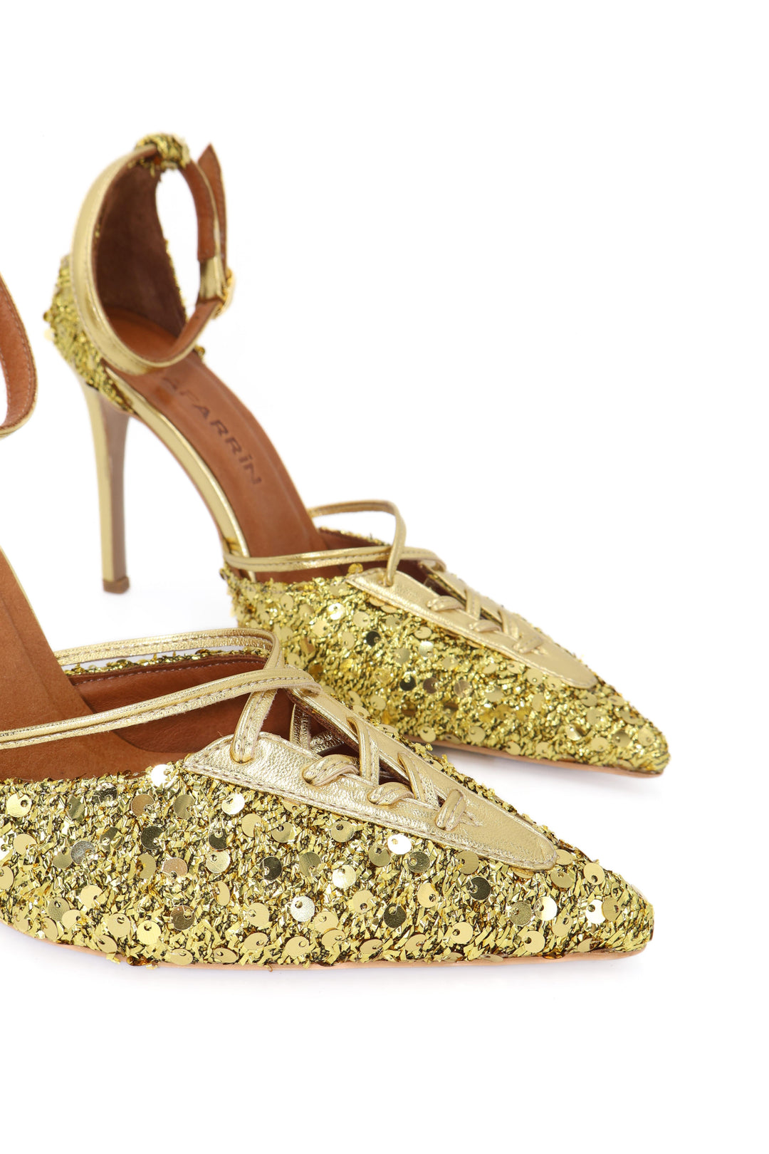 Qafarrin AURÉLIA GOLD – Hakiki Dana Deri Üzeri Payetli Bağcıklı Stiletto
