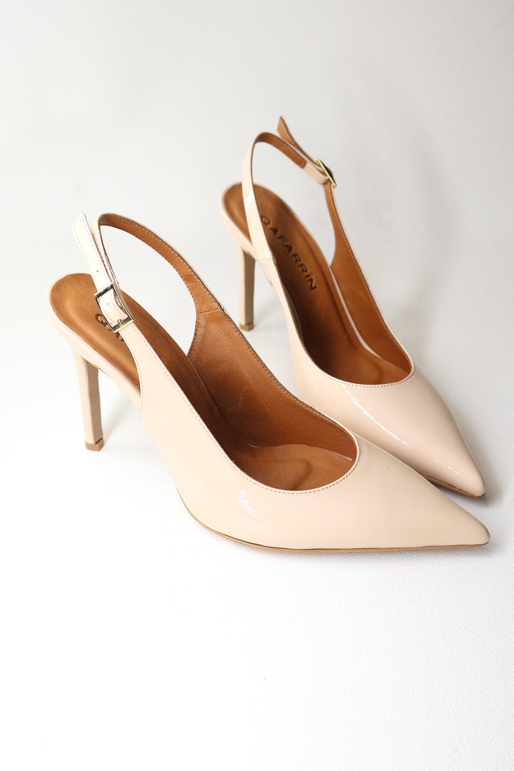 Qafarrin BEIGE ÉCLAT – Hakiki Dana Deri Slingback Stiletto