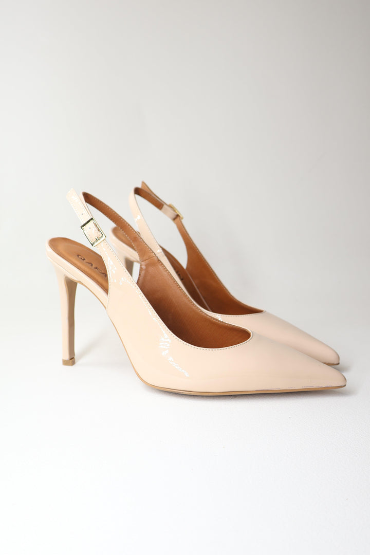 Qafarrin BEIGE ÉCLAT – Hakiki Dana Deri Slingback Stiletto
