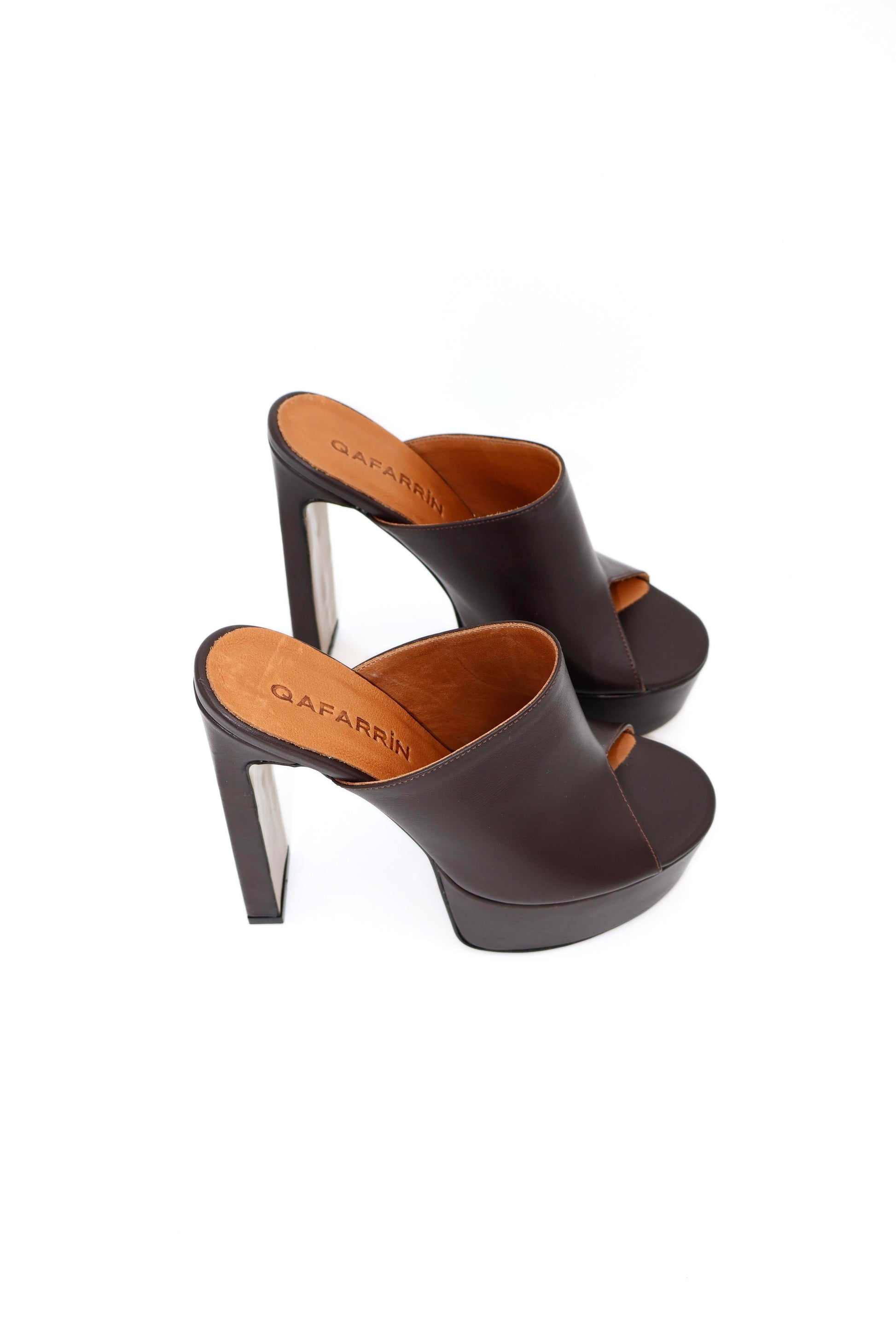 Qafarrin BELLVANA – Dark Brown Genuine Leather Platform Mule
