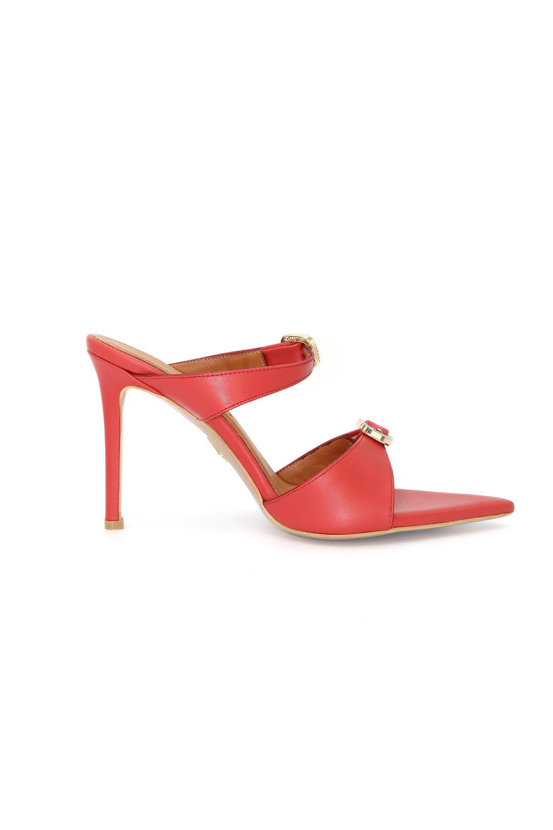 Qafarrin BEURRE – Red Genuine Leather and Crystal Buckle Mule
