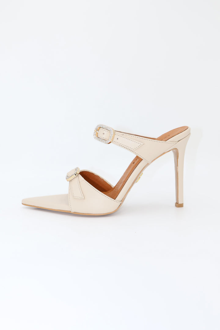 Qafarrin BEURRE – Cream Genuine Leather and Crystal Buckle Mule