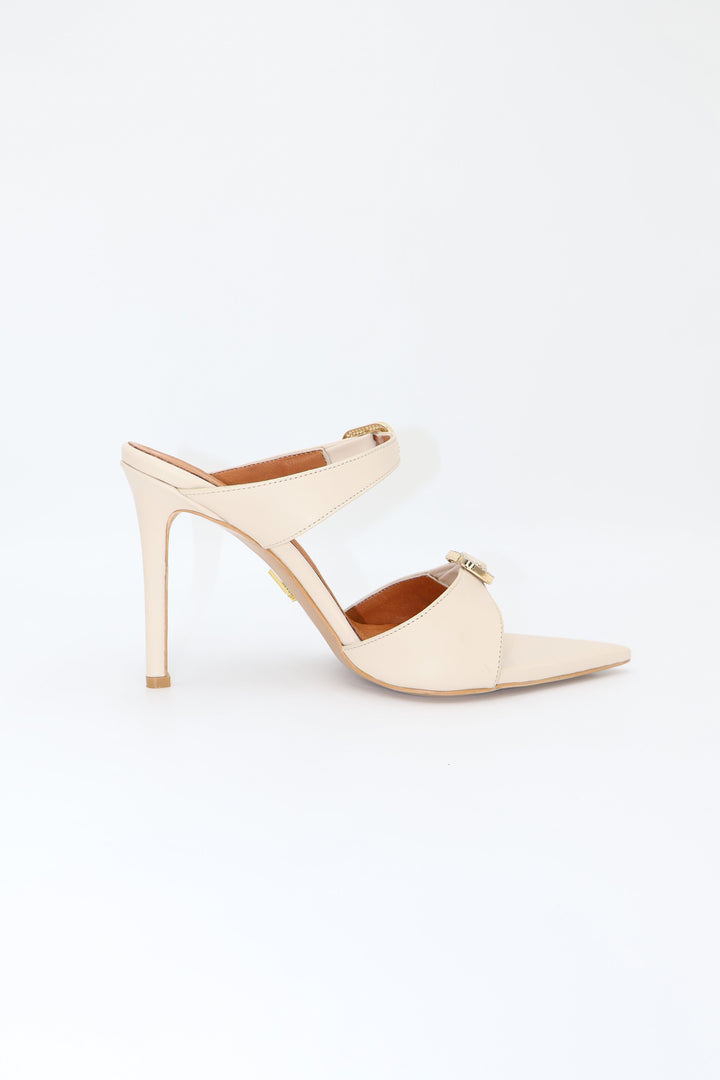 Qafarrin BEURRE – Cream Genuine Leather and Crystal Buckle Mule