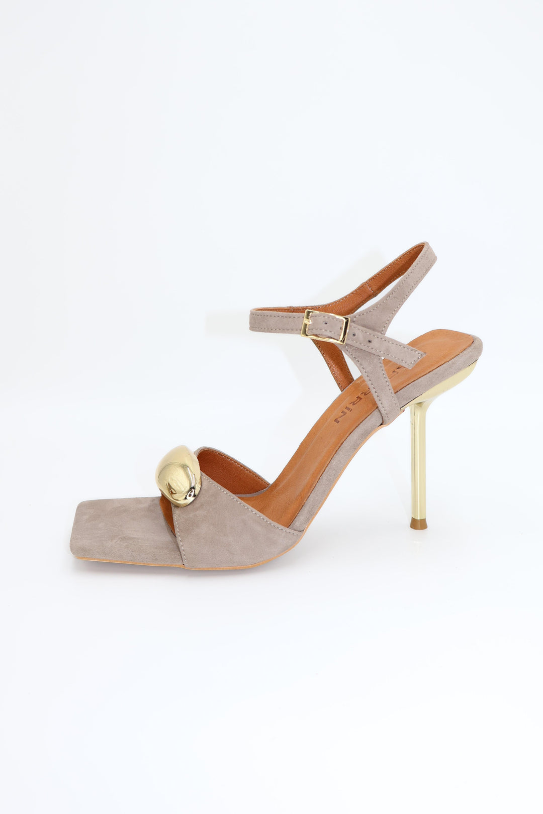 Qafarrin CASSÉRIA – Mink Suede Genuine Calfskin and Gold Metal Heel Detailed Sandals