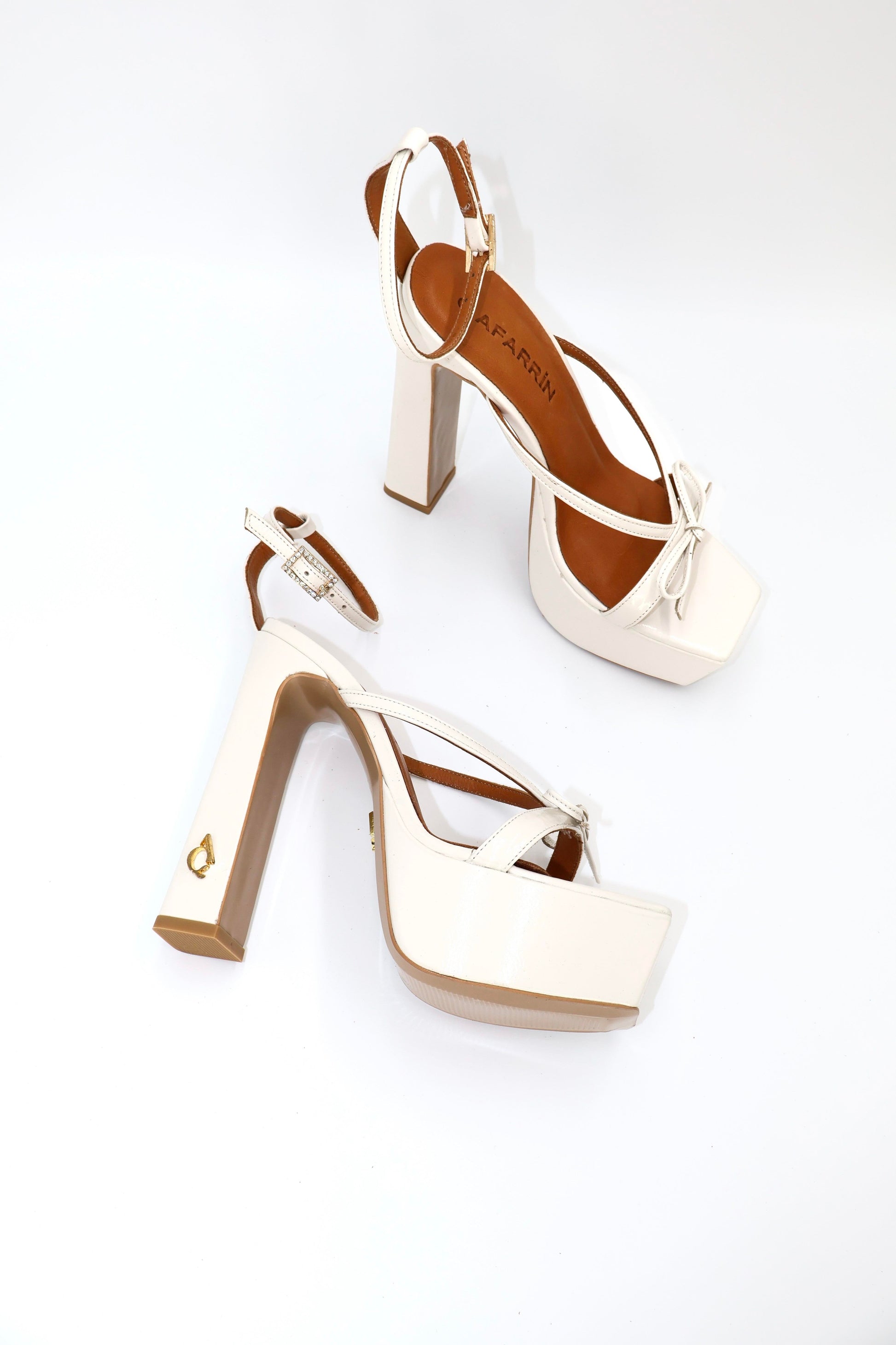 Qafarrin CELÉSTE ÉCRU – Ecru Patent Leather Genuine Calf Leather Platform Sandals