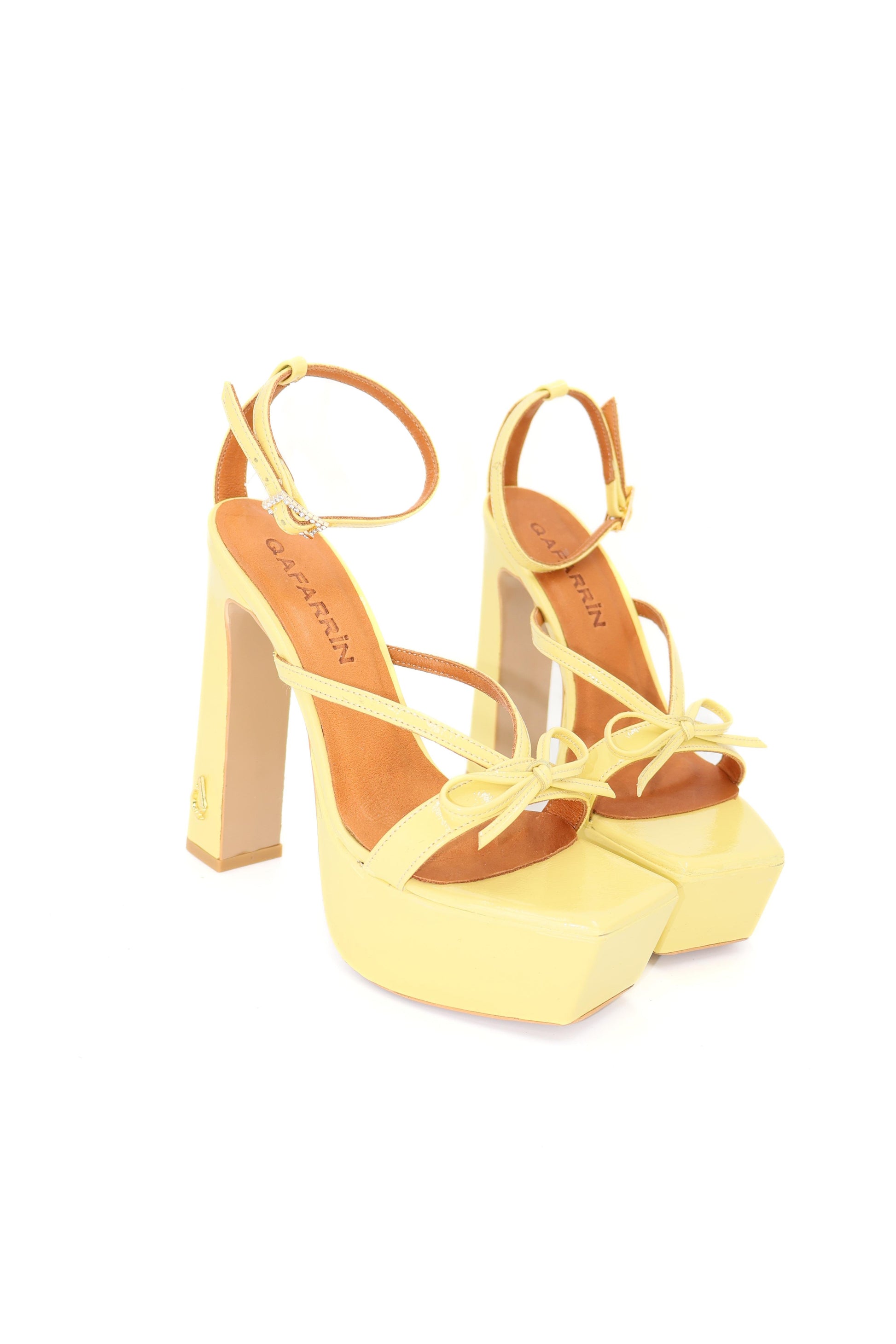 Qafarrin CELÉSTE JAUNE – Yellow Patent Leather Genuine Calfskin Platform Sandals