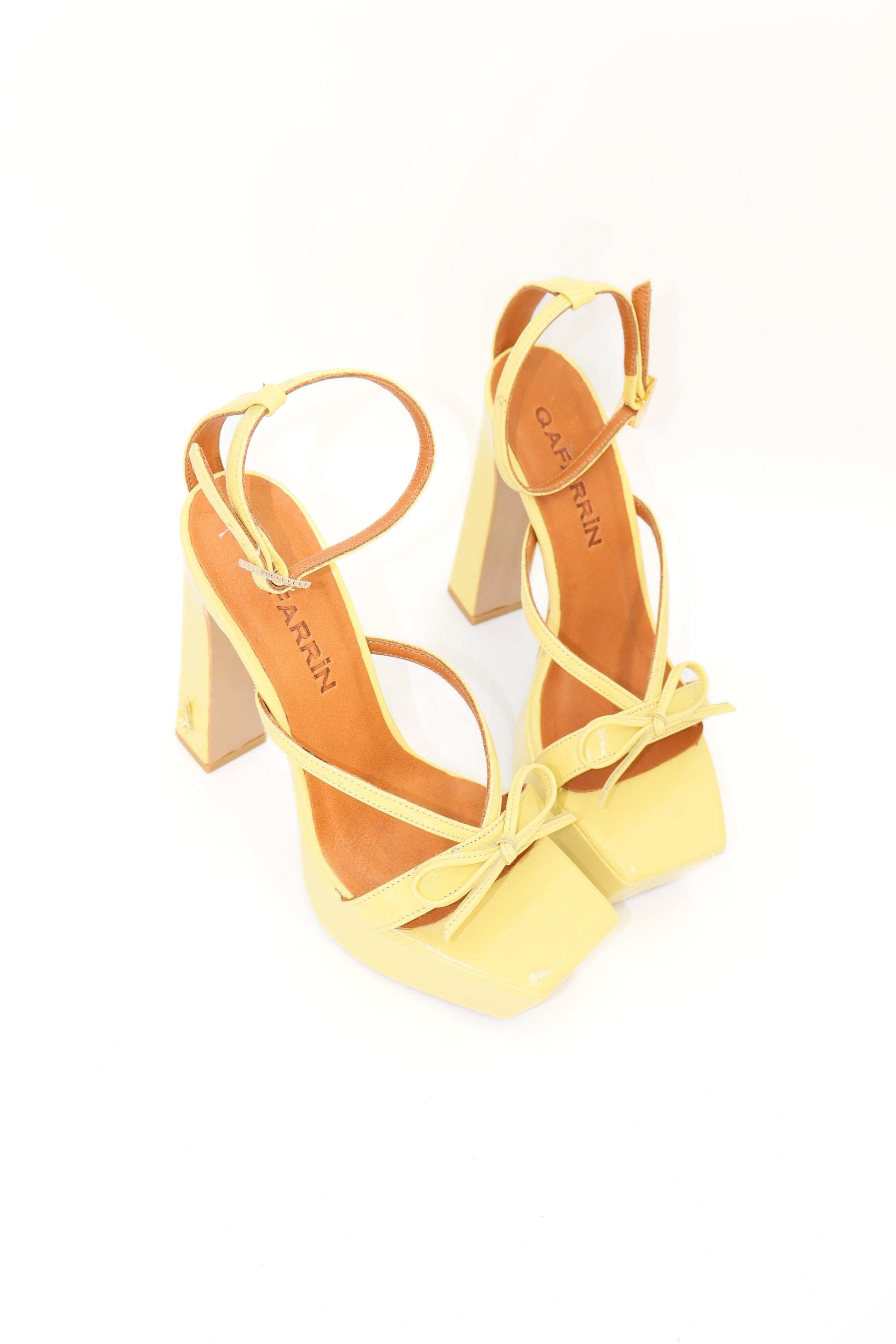 Qafarrin CELÉSTE JAUNE – Yellow Patent Leather Genuine Calfskin Platform Sandals
