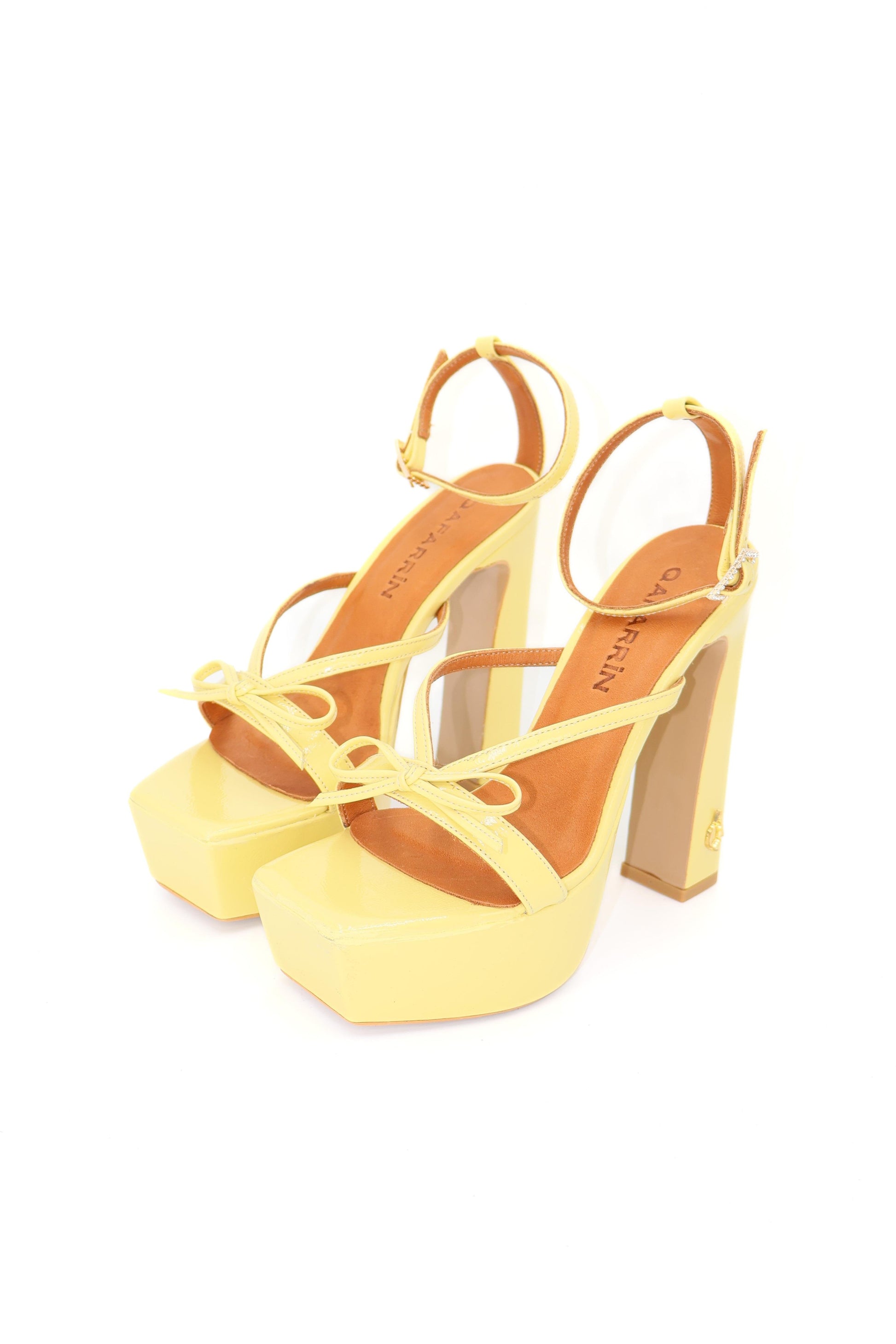 Qafarrin CELÉSTE JAUNE – Yellow Patent Leather Genuine Calfskin Platform Sandals