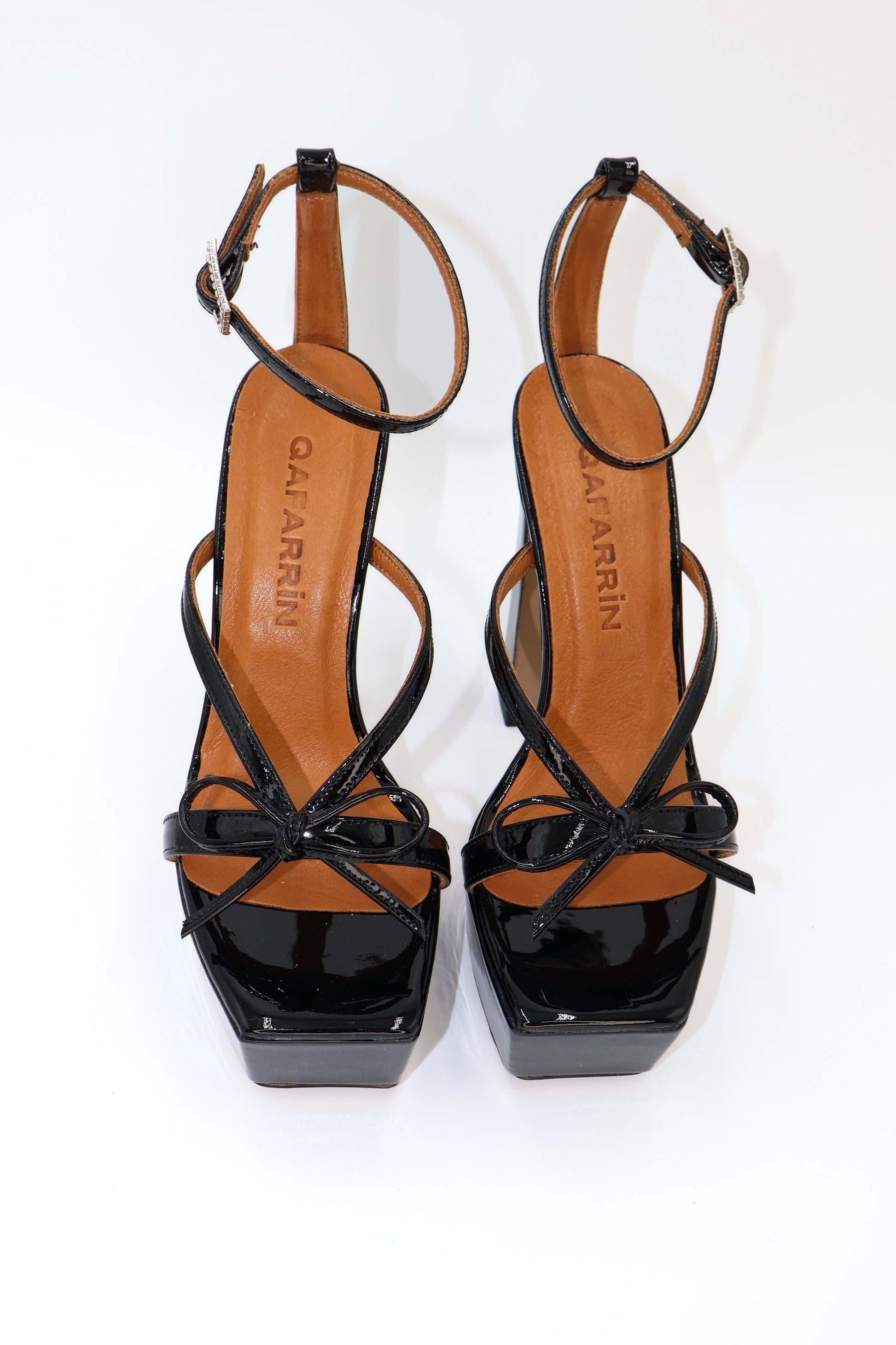 Qafarrin CELÉSTE NOIR – Black Patent Leather Genuine Calfskin Platform Sandals