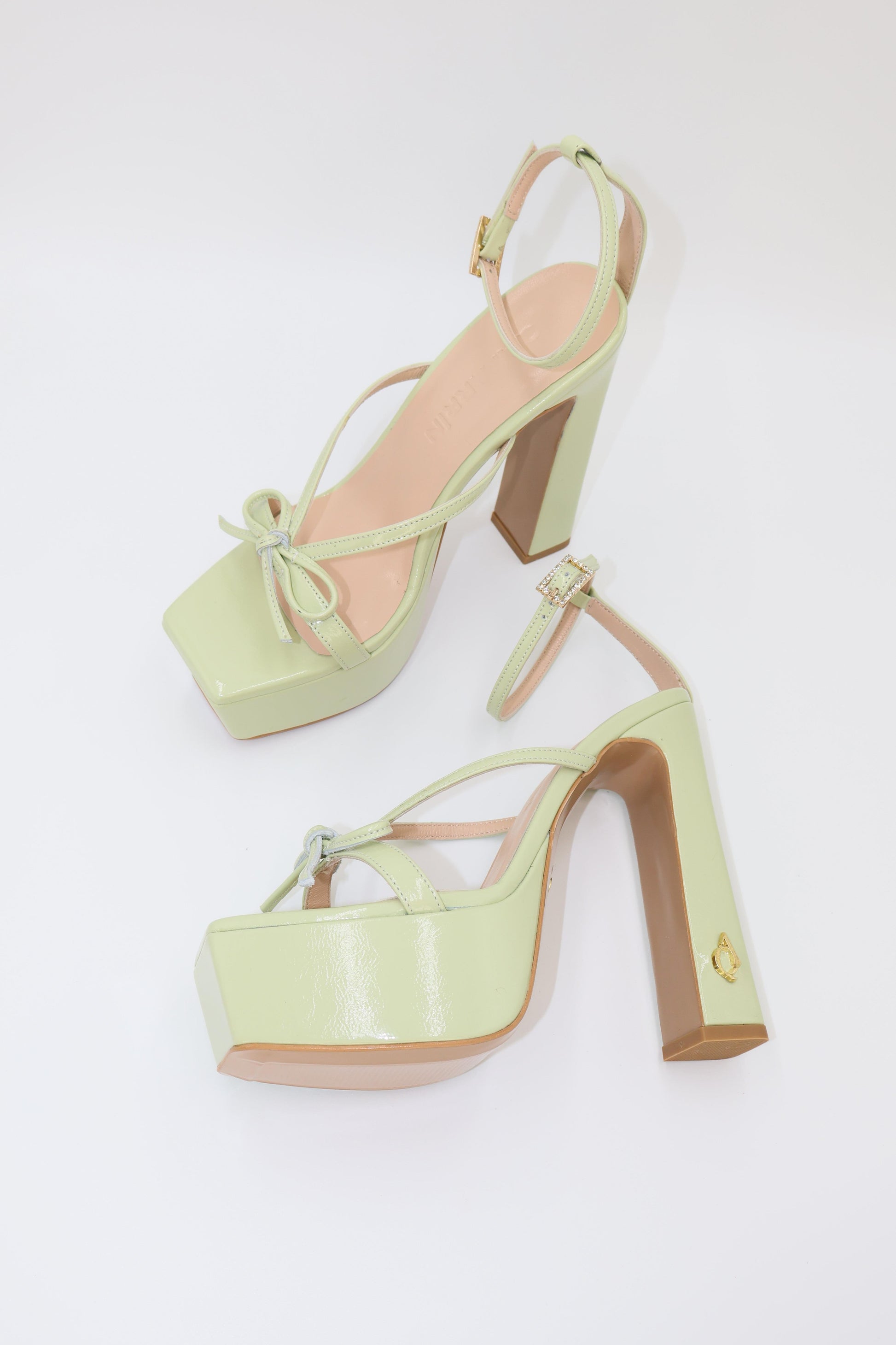 Qafarrin CELÉSTE – Pastel Green Genuine Calf Leather Platform Heel Sandals
