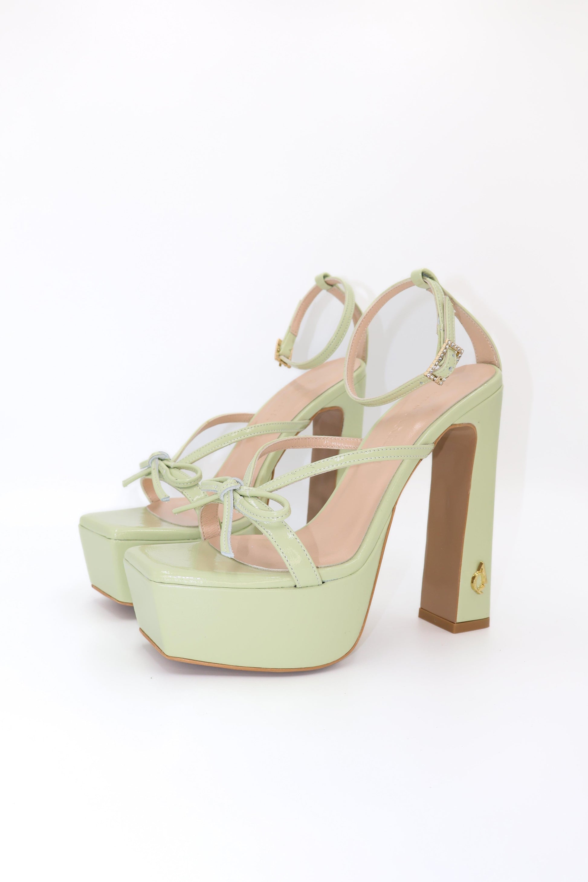 Qafarrin CELÉSTE – Pastel Green Genuine Calf Leather Platform Heel Sandals