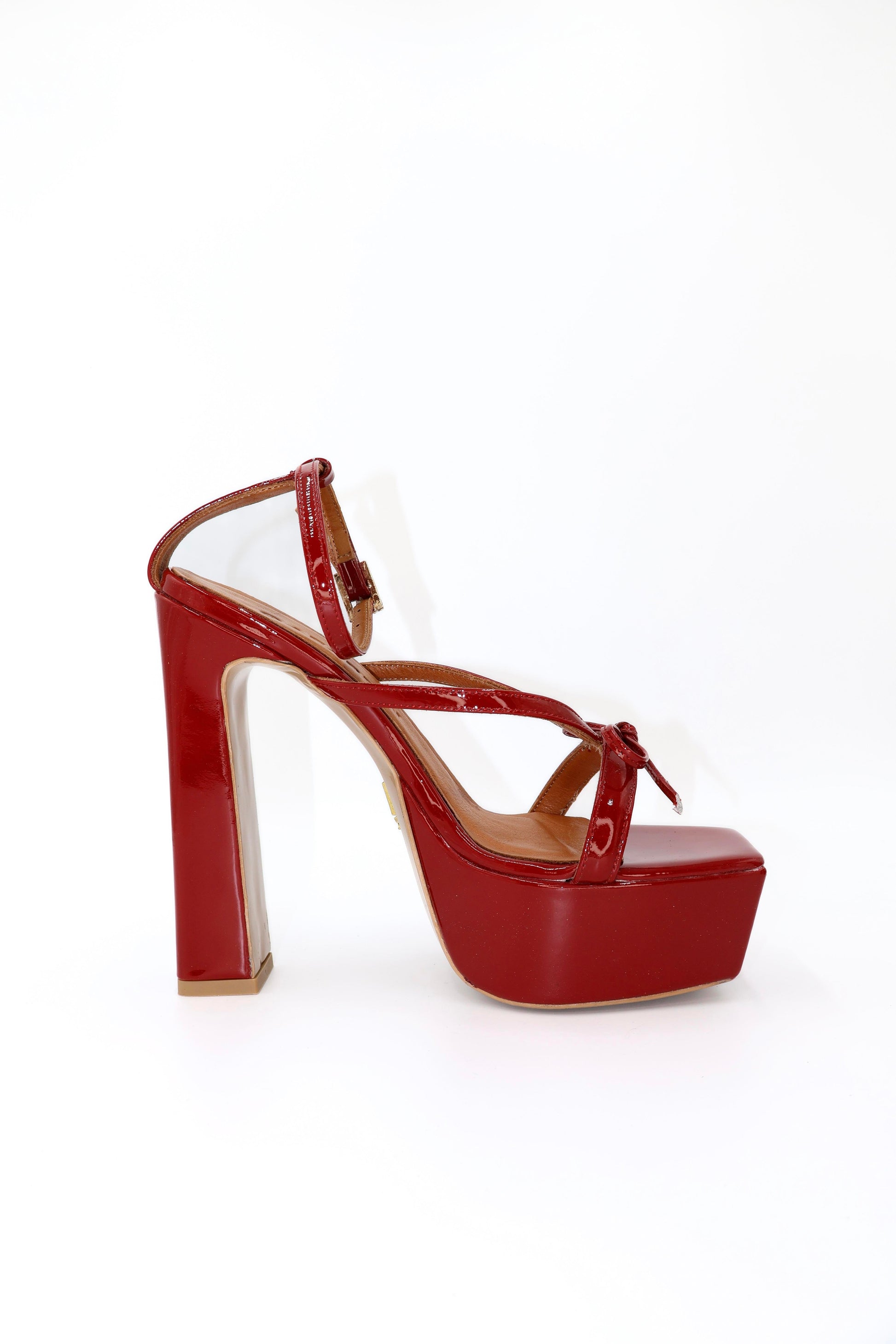 Qafarrin CELÉSTE SCARLET – Red Patent Leather Genuine Calfskin Platform Heel Sandals