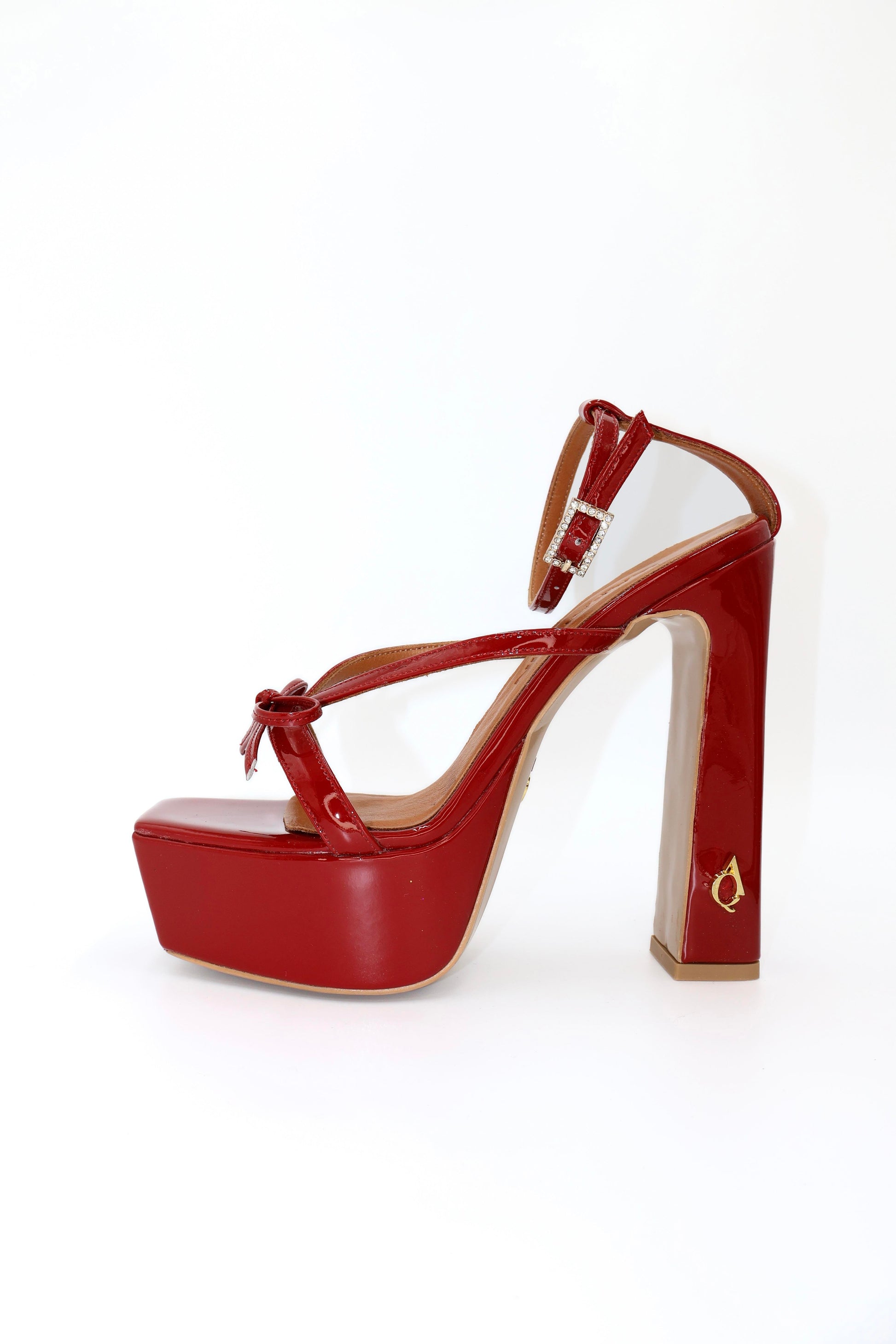 Qafarrin CELÉSTE SCARLET – Red Patent Leather Genuine Calfskin Platform Heel Sandals
