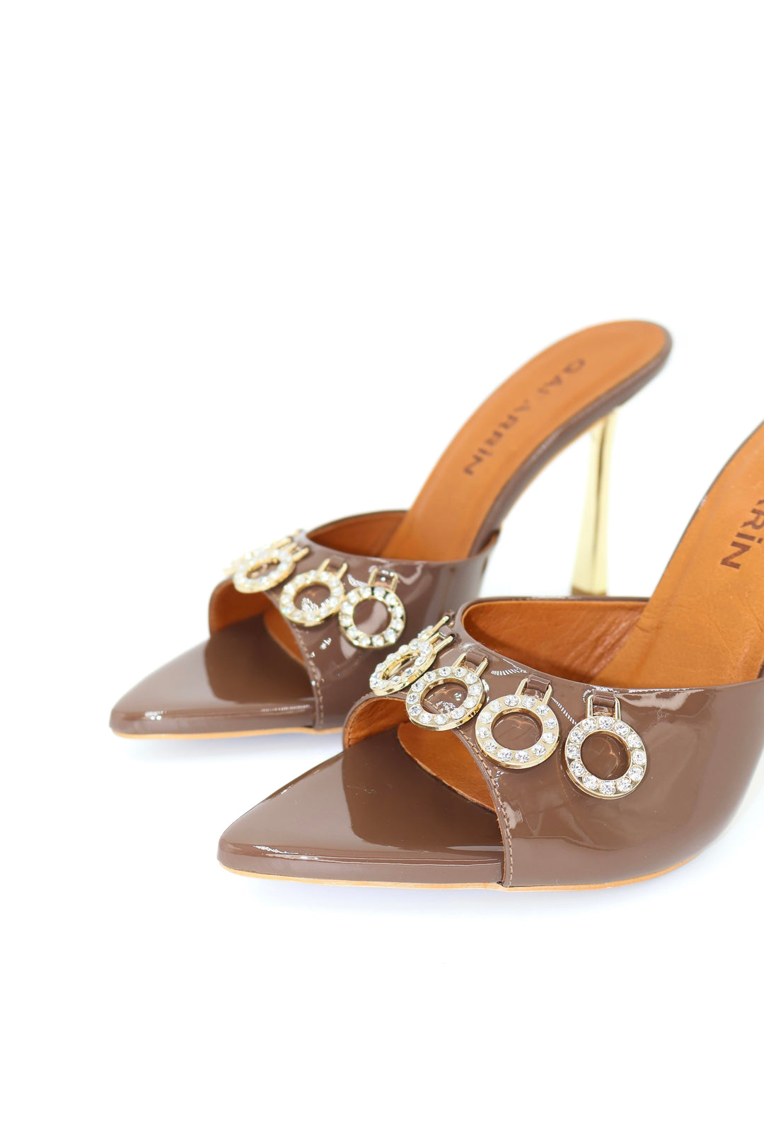 Qafarrin CHOCOLATE ORBIT – Hakiki Rugan Dana Deri Taş Detaylı Mule Stiletto
