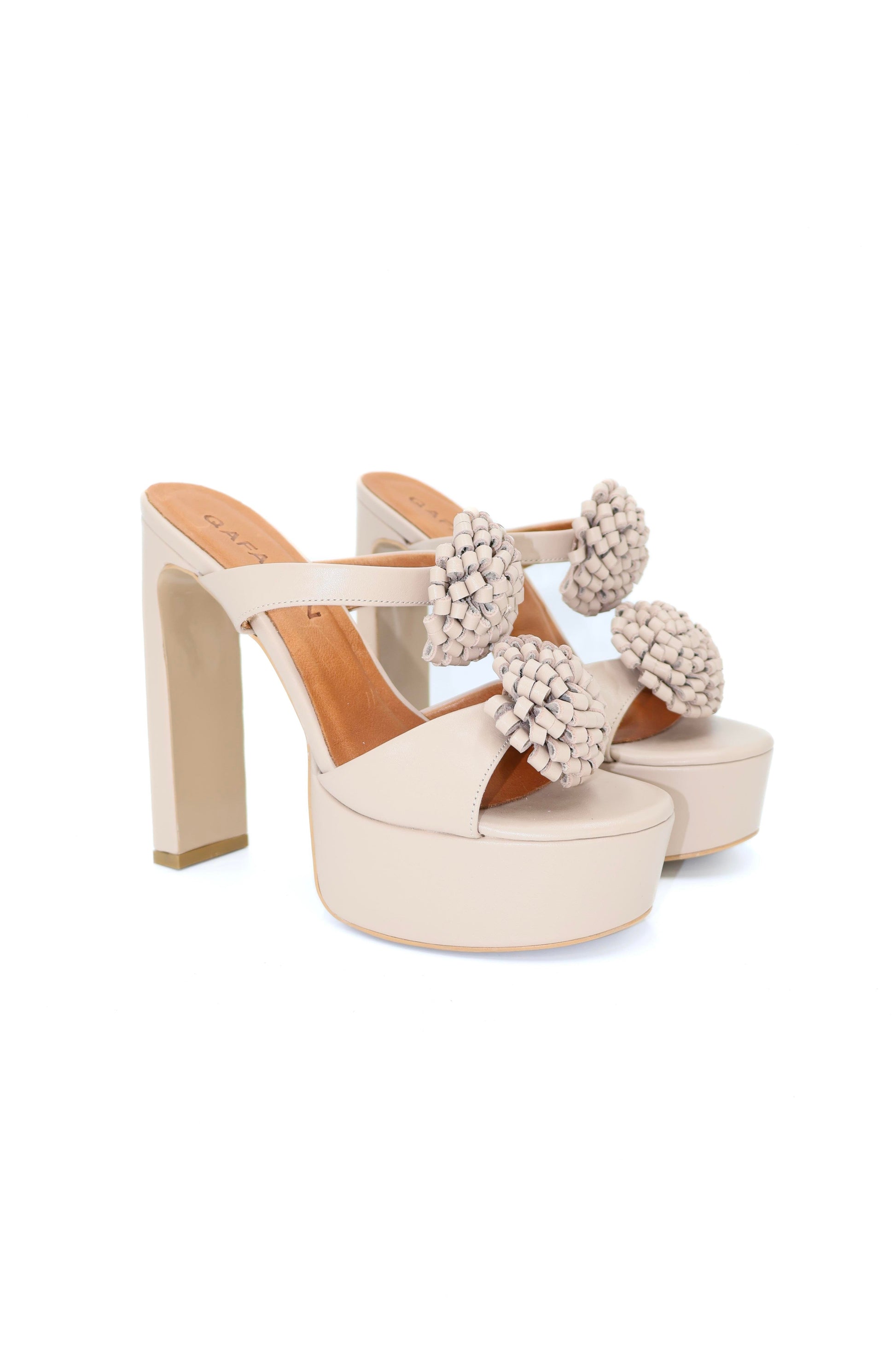 Qafarrin CIRELLA – Beige Patent Leather Genuine Leather Platform Mule