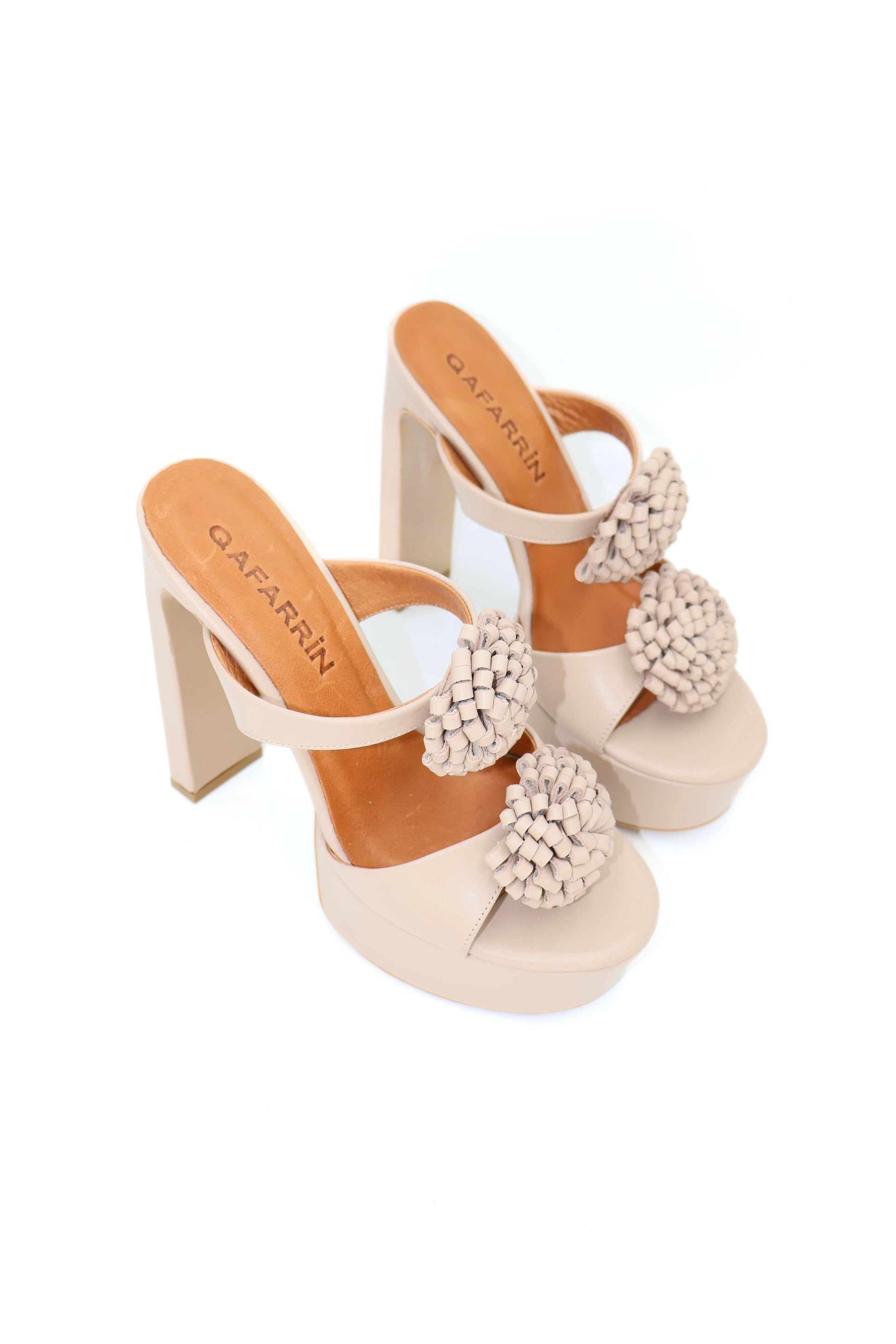Qafarrin CIRELLA – Beige Patent Leather Genuine Leather Platform Mule