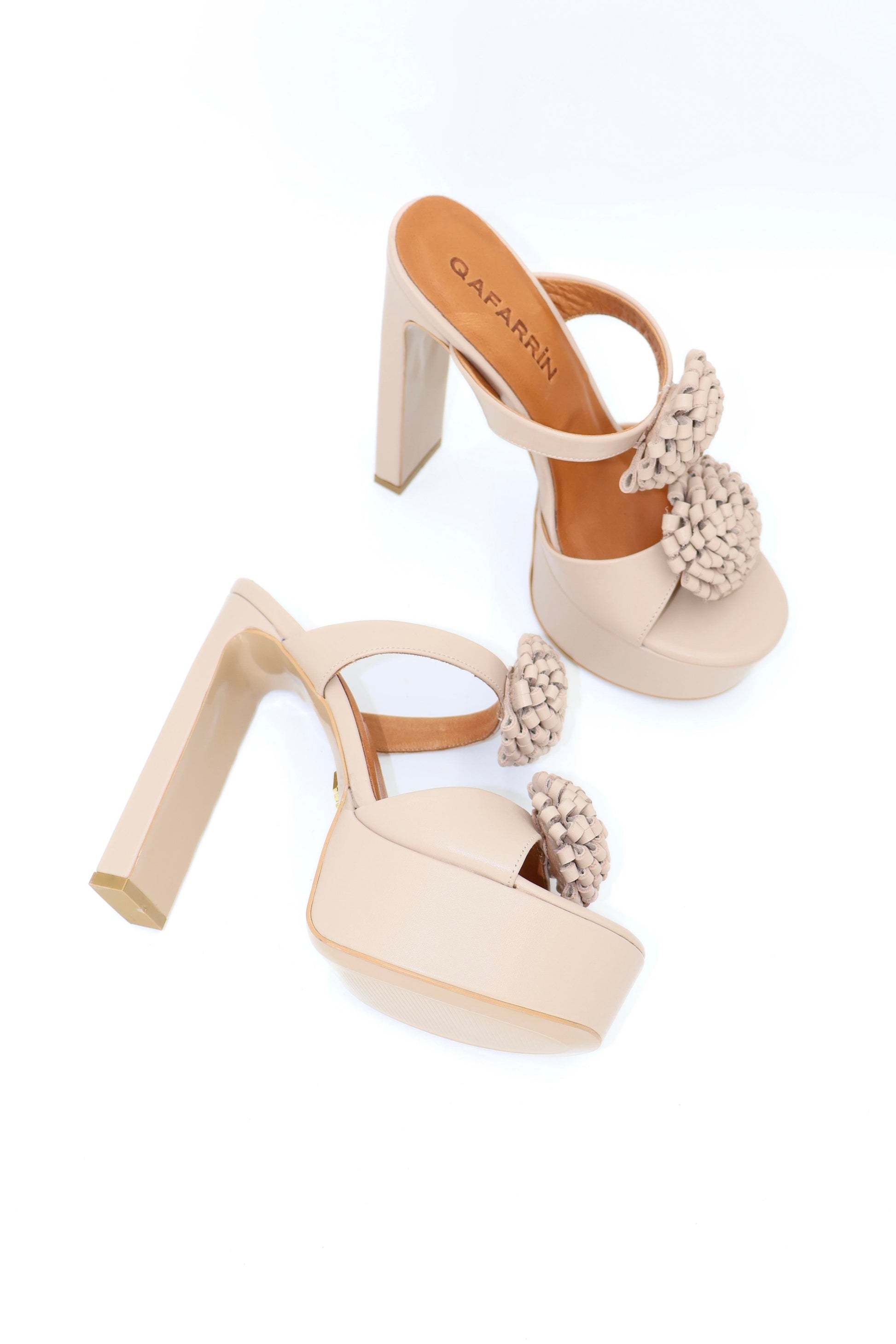 Qafarrin CIRELLA – Beige Patent Leather Genuine Leather Platform Mule
